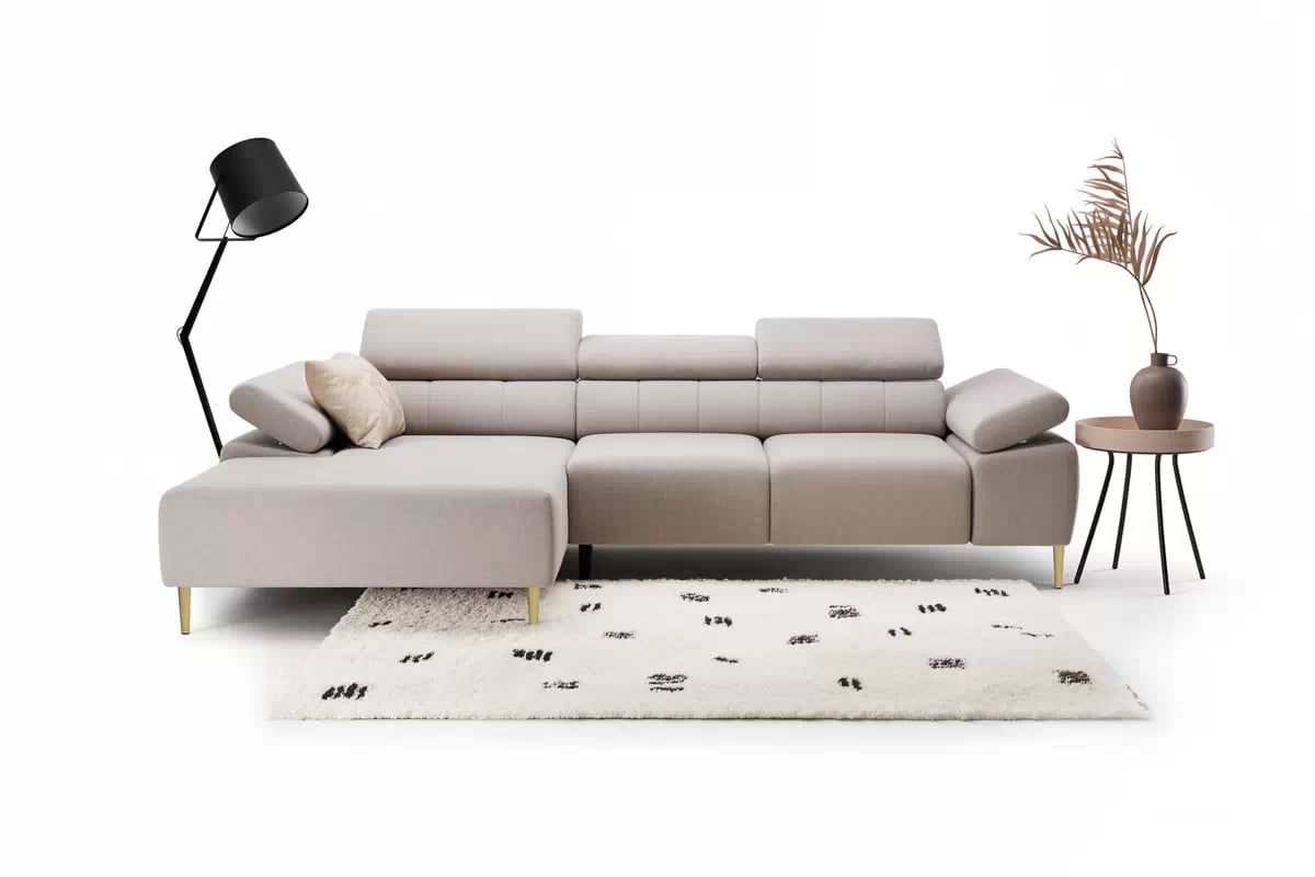 Rohová sedací souprava Taloria Mini levá - béžová látka Maya 01 / zlaté nožky Rohová sedací souprava levá Taloria Mini - Maya 01, Nohy zlaté