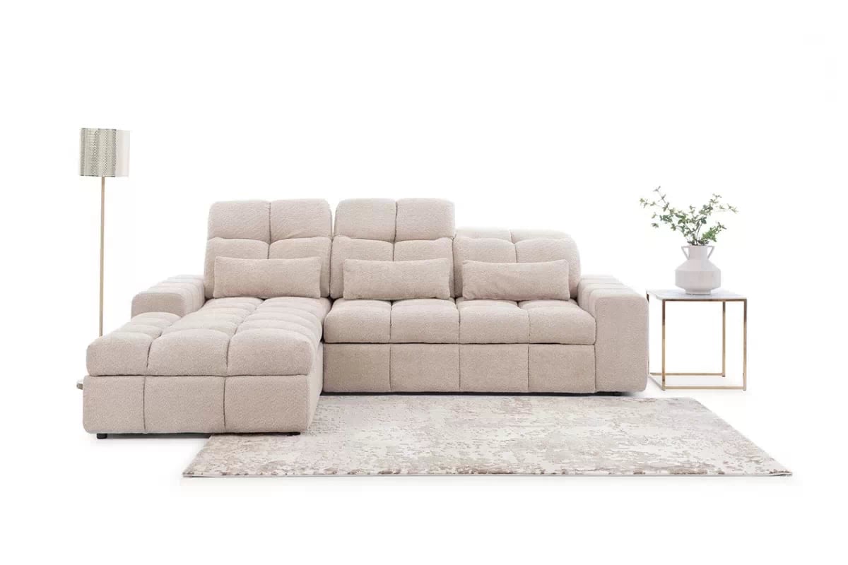 Elektrický rozkládací rohový gauč Magnelio Mini levý - béžová bouclé Catch Me 02 Rohová sedací souprava Strana levá z elektricky wysuwanym sedadlem i funkcja spaní Magnelio Mini - Béžová boucla Catch Me 02