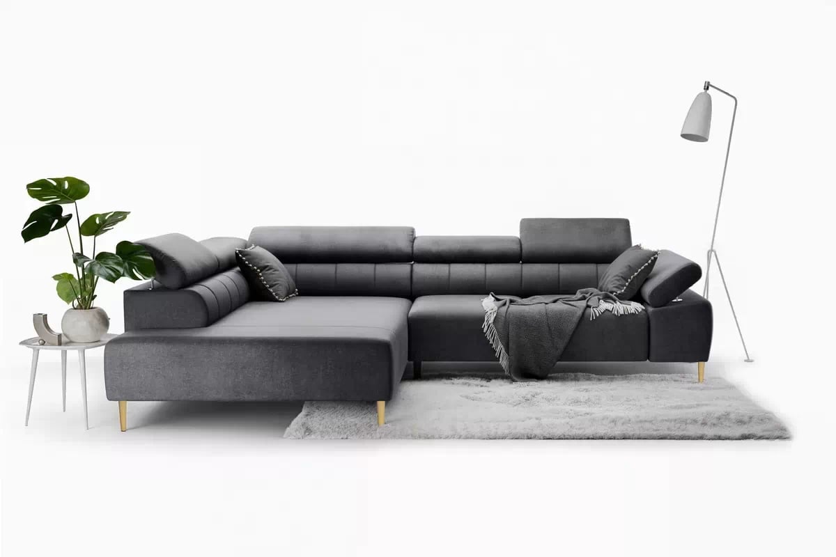 Rohová sedačka Taloria L s el. výsuvným sedadlom ľavá - grafitový ľahkočistiaci zamat Zetta 305 / zlaté nožičky Rohová sedacia súprava Ľavá strana Taloria L - Zetta 305, nožičky zlote