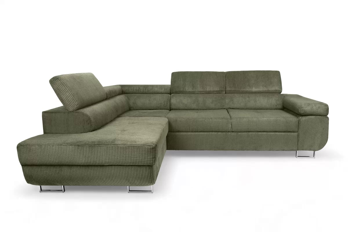 Rohová sedačka Annabelle L do obývačky ľavostranná - zelený menčester Lincoln 37 / chrómové nohy Rohová sedacia súprava Ľavá strana do obývacej izby Annabelle - Zelený MENČESTER Lincoln 37