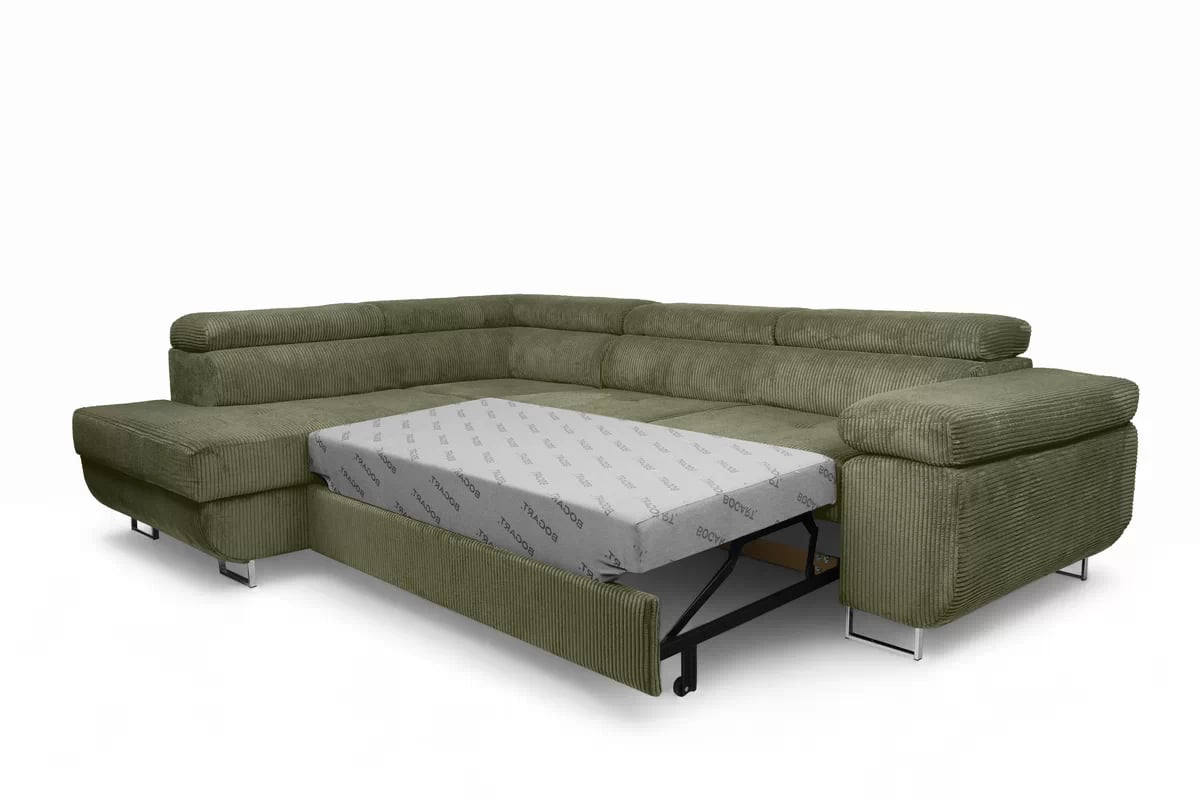 Rohová sedačka Annabelle L do obývačky ľavostranná - zelený menčester Lincoln 37 / chrómové nohy Rohová sedacia súprava Ľavá strana do obývacej izby Annabelle - Zelený MENČESTER Lincoln 37