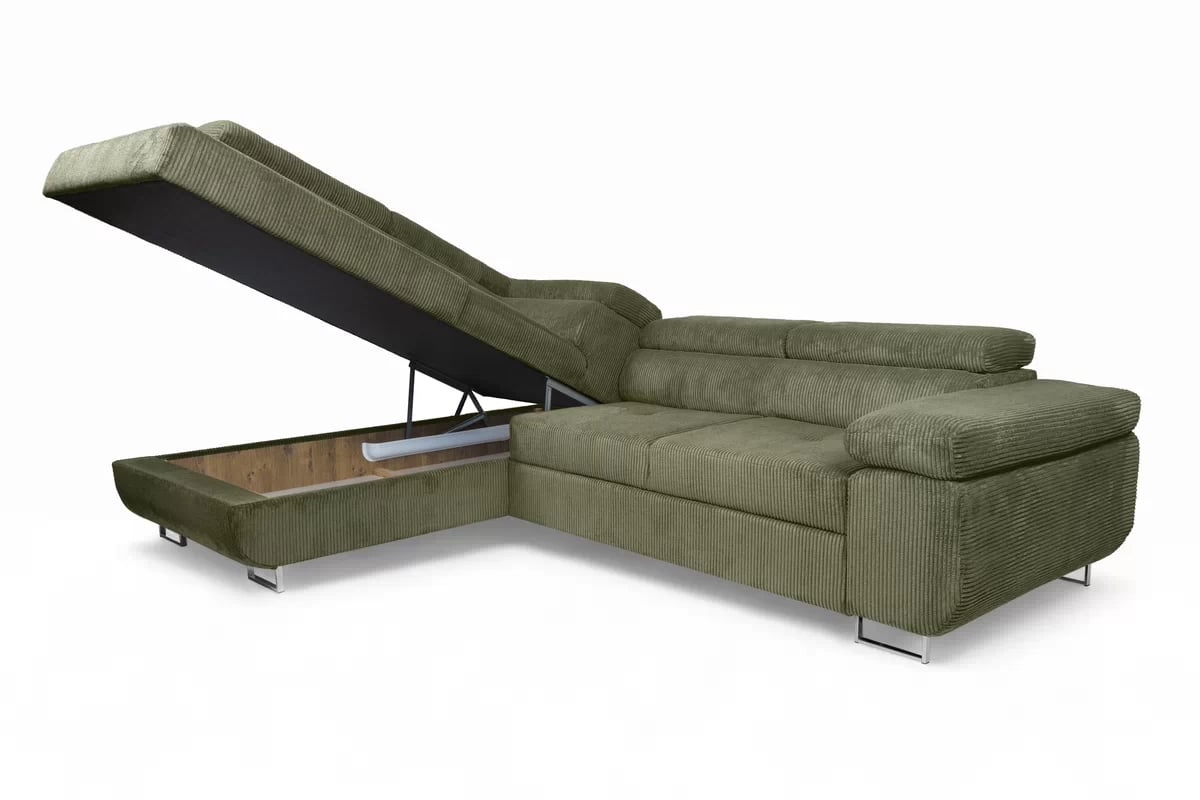 Rohová sedačka Annabelle L do obývačky ľavostranná - zelený menčester Lincoln 37 / chrómové nohy Rohová sedacia súprava Ľavá strana do obývacej izby Annabelle - Zelený MENČESTER Lincoln 37