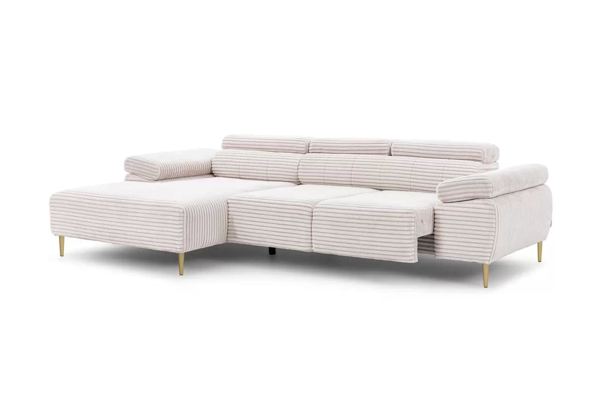 Rohová sedačka Taloria Mini s el. výsuvným sedadlom ľavá - béžový plyš Tilia 01 / zlaté nožičky Rohová sedacia súprava Ľavá strana Taloria Mini - Tilia 01, nožičky zlote