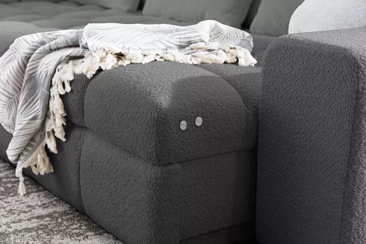 Rozkladacia rohová sedačka Magnelio L ľavá s el. výsuvom - sivé buklé Catch Me 25 Rohová sedacia súprava Ľavá strana rozkladany s elektricky výsuvným sedákem Magnelio L - šedá boucle Catch me 25