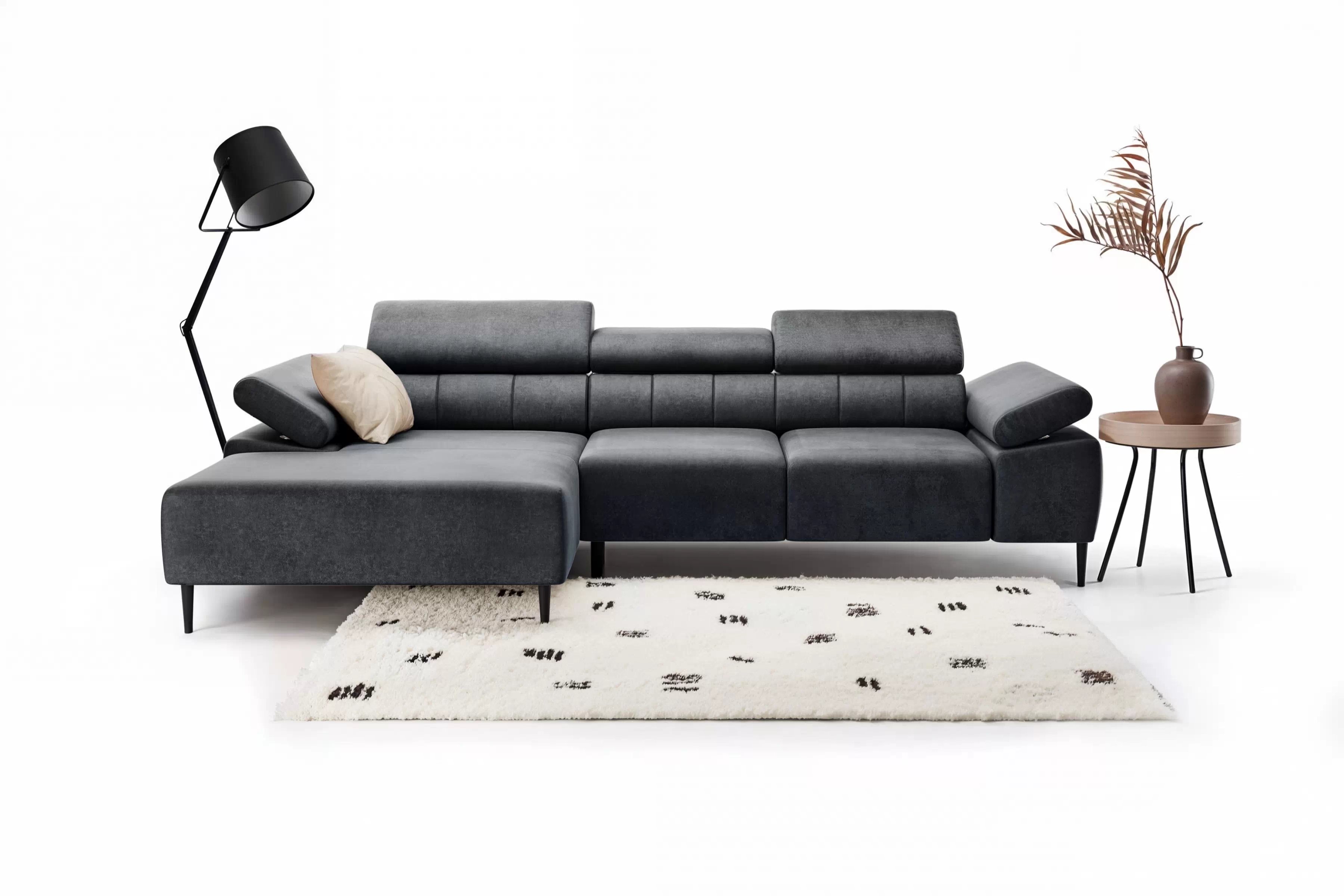 Rohová sedačka Taloria Mini s el. výsuvným sedadlom ľavá - šedý ľahkočistiaci zamat Zetta 305 / čierne nožičky Rohová sedacia súprava Ľavá strana Taloria Mini - Zetta 305, nožičky čierny