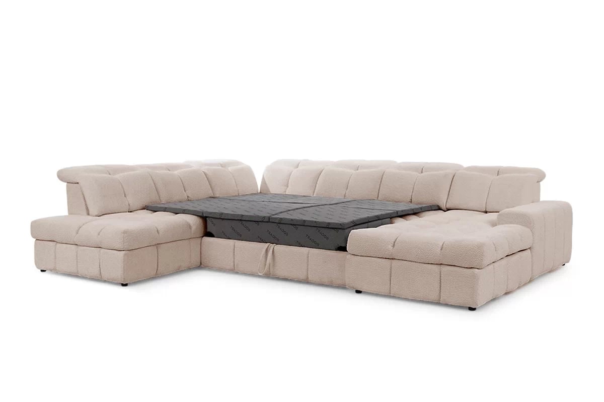 Elektrický rozkládací rohový gauč Magnelio U II levý - béžová bouclé Catch Me 2 Rohová sedací souprava Strana levá rozkládací z elektricky wysuwanym sedadlem Magnelio U II - Béžová boucle Catch me 2 