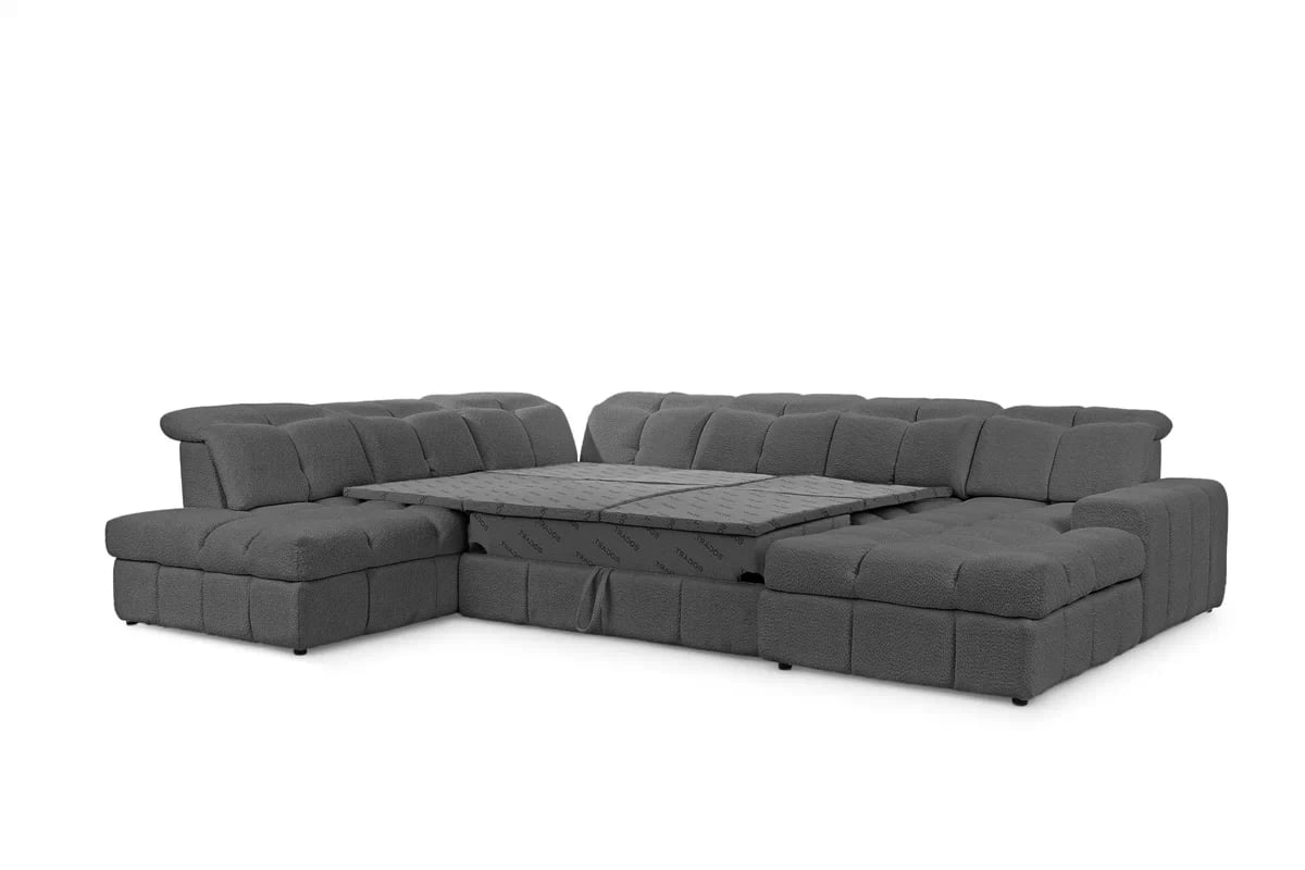 Rohová sedacia súprava Magnelio U II ľavá elektrická s rozkladacou funkciou - sivá bouclé Catch Me 25 Rohová sedacia súprava Ľavá strana rozkladany s elektricky výsuvným sedákem Magnelio U II - šedá boucle Catch Me 25 