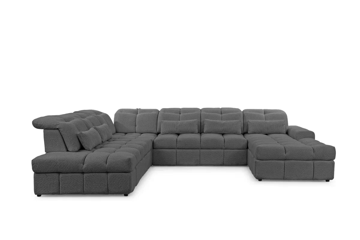 Rohová sedacia súprava Magnelio U II ľavá elektrická s rozkladacou funkciou - sivá bouclé Catch Me 25 Rohová sedacia súprava Ľavá strana rozkladany s elektricky výsuvným sedákem Magnelio U II - šedá boucle Catch Me 25 
