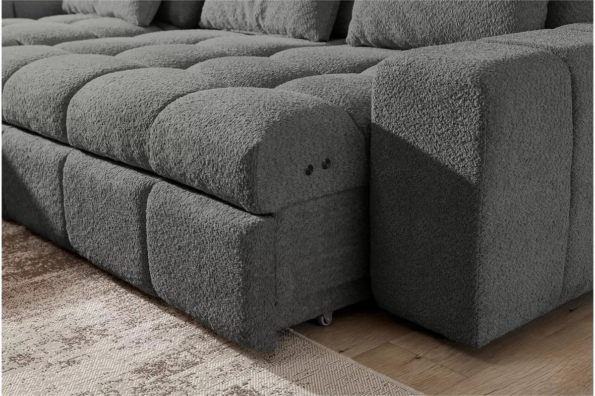 Elektrický rozkládací rohový gauč Magnelio Mini levý - šedá bouclé Catch Me 25 Rohová sedací souprava Strana levá z elektricky wysuwanym sedadlem i funkcja spaní Magnelio Mini - šedá boucla Catch Me 25