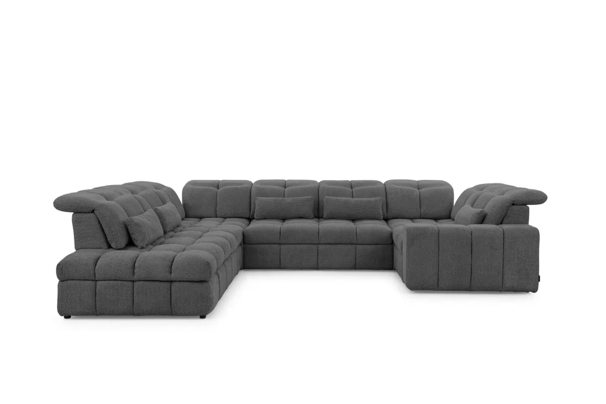 Rohová sedacia súprava Magnelio U ľavá elektrická s rozkladacou funkciou - sivá bouclé Catch Me 25 Rohová sedacia súprava Ľavá strana s elektricky výsuvným sedákem i i funkcja spania Magnelio U - šedá boucle Catch Me 25 