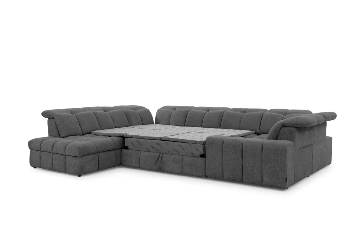 Rohová sedacia súprava Magnelio U ľavá elektrická s rozkladacou funkciou - sivá bouclé Catch Me 25 Rohová sedacia súprava Ľavá strana s elektricky výsuvným sedákem i i funkcja spania Magnelio U - šedá boucle Catch Me 25 