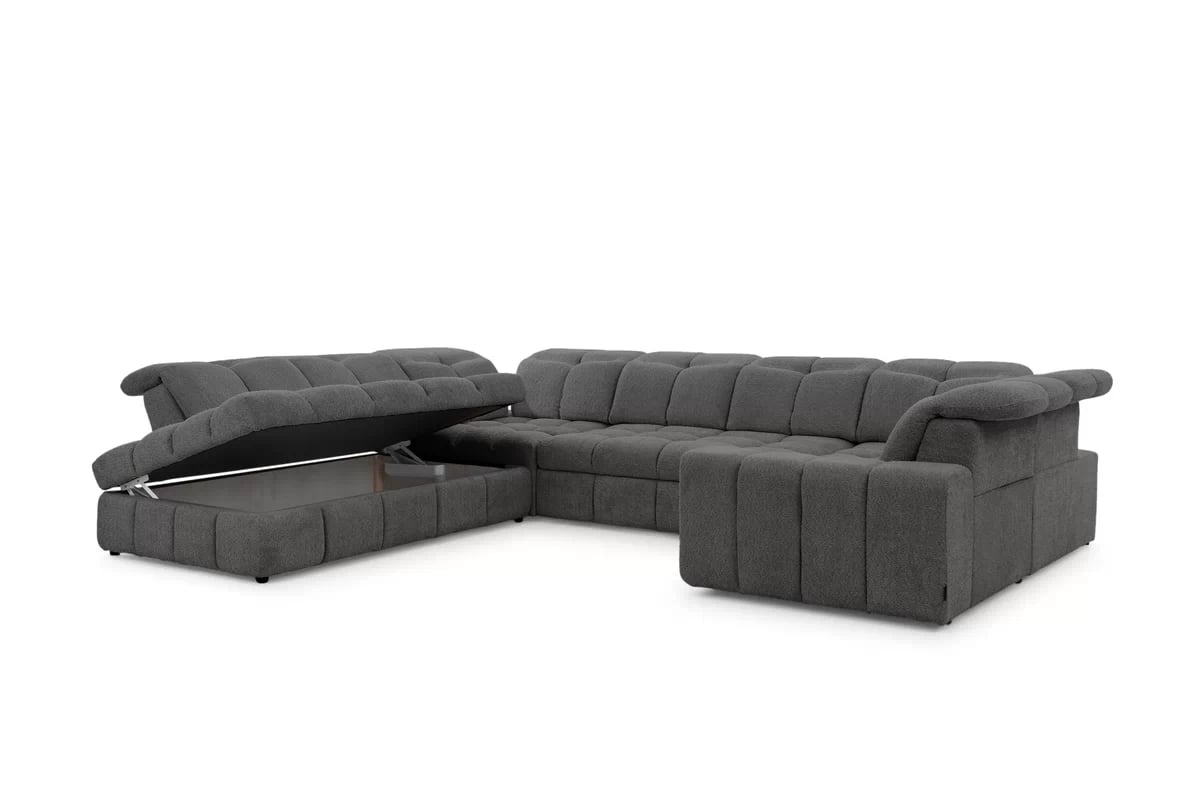 Rohová sedacia súprava Magnelio U ľavá elektrická s rozkladacou funkciou - sivá bouclé Catch Me 25 Rohová sedacia súprava Ľavá strana s elektricky výsuvným sedákem i i funkcja spania Magnelio U - šedá boucle Catch Me 25 