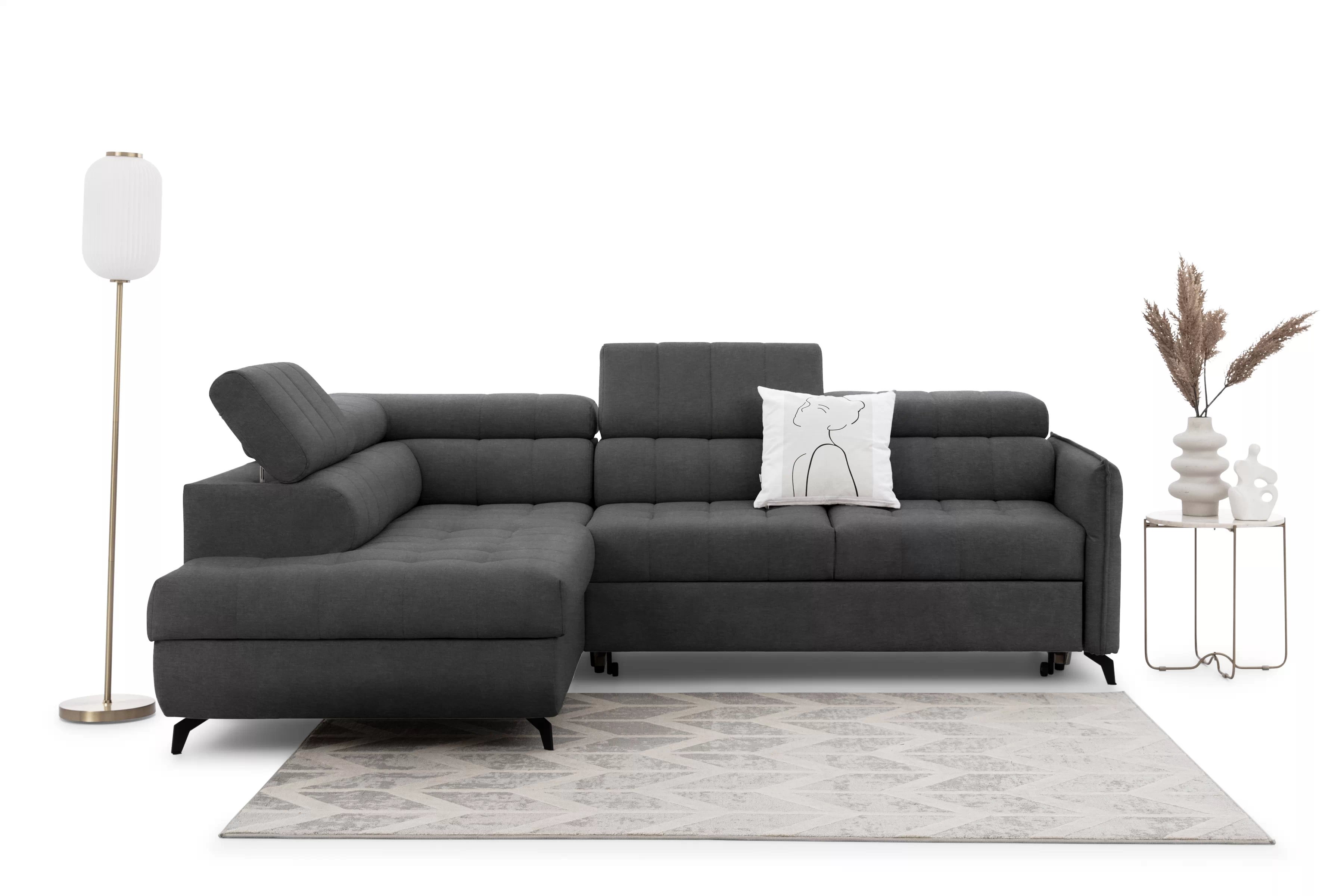 Rohová sedacia súprava Elarias L ľavá s funkciou spania - grafitový hydrofóbny zamat Zetta 305 Rohová sedacia súprava Ľavá strana s funkciou spania Elarias L - Grafitový zamat hydrofobowy Zetta 305