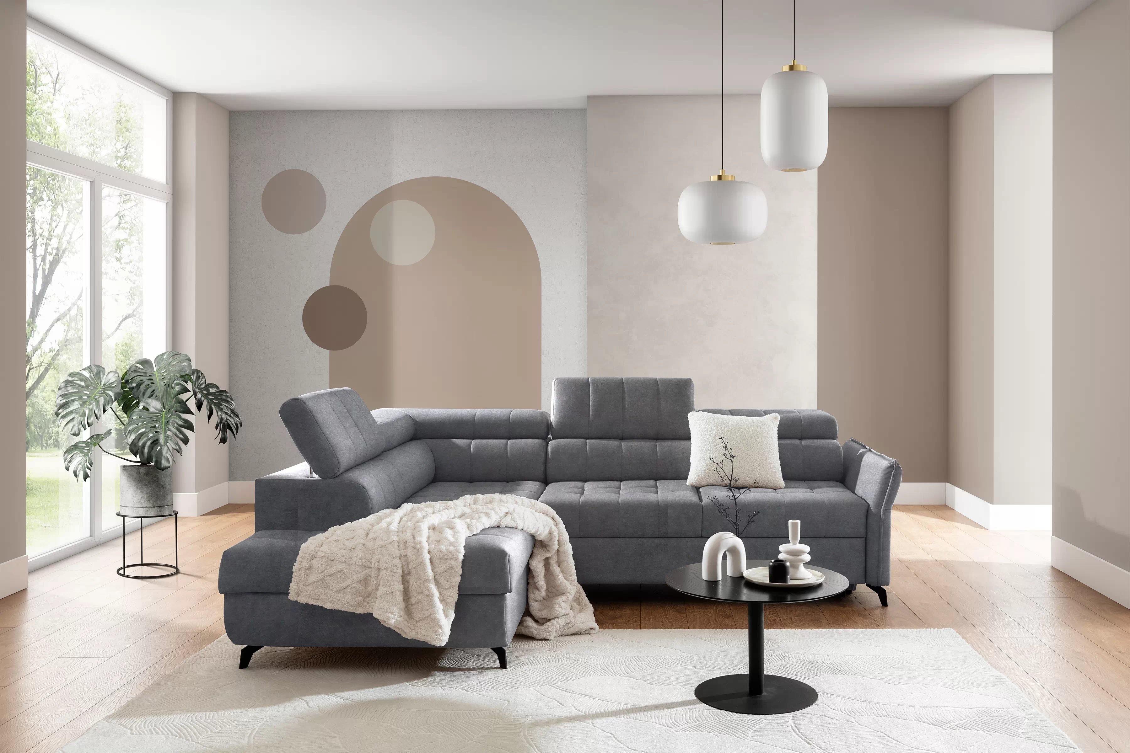 Rohová sedacia súprava ľavá rozkladacia Elarias L - šedý zamat ľahkočistiaci Cloud 82 Rohová sedacia súprava Ľavá strana s funkciou spánku Elarias L - šedý velúr ľahkočistiaci Cloud 82