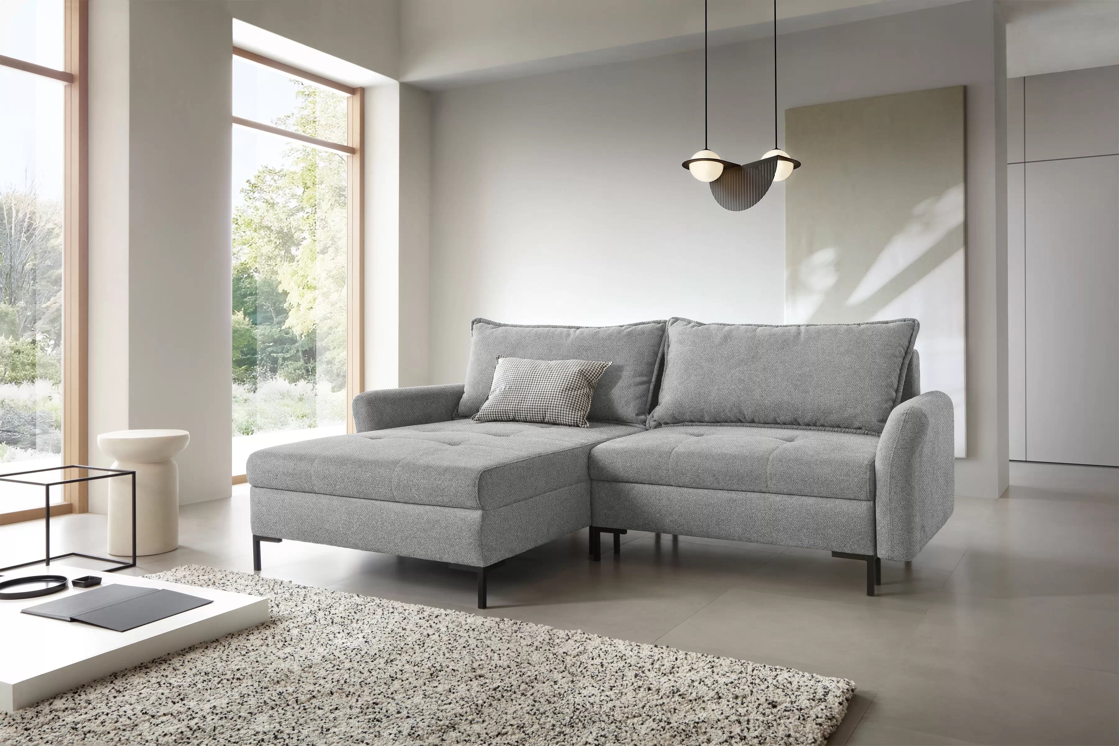 Rozkladacia rohová sedacia súprava Marco ľavá - šedá pletenina Brooklyn Cement Rohová sedacia súprava Ľavá strana s funkciou spánku Marco - šedá plecionka Brooklyn Cement