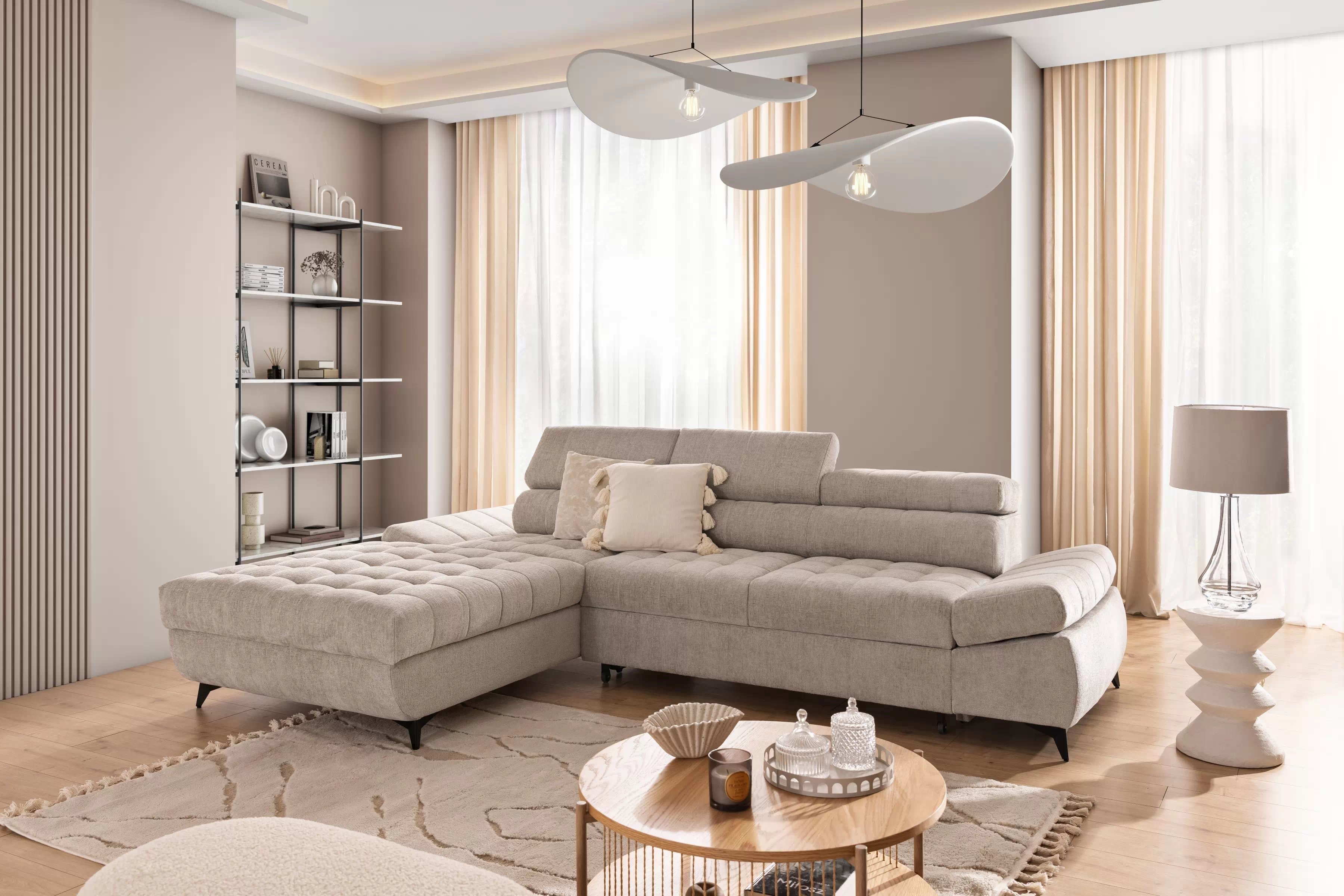 Rohová pohovka Valoris Mini levá s funkcí spánku - béžový szenil Perfect Harmony 07 Rohová sedací souprava levá rozkládací Valoris Mini - béžová šenil Perfect harmony 07