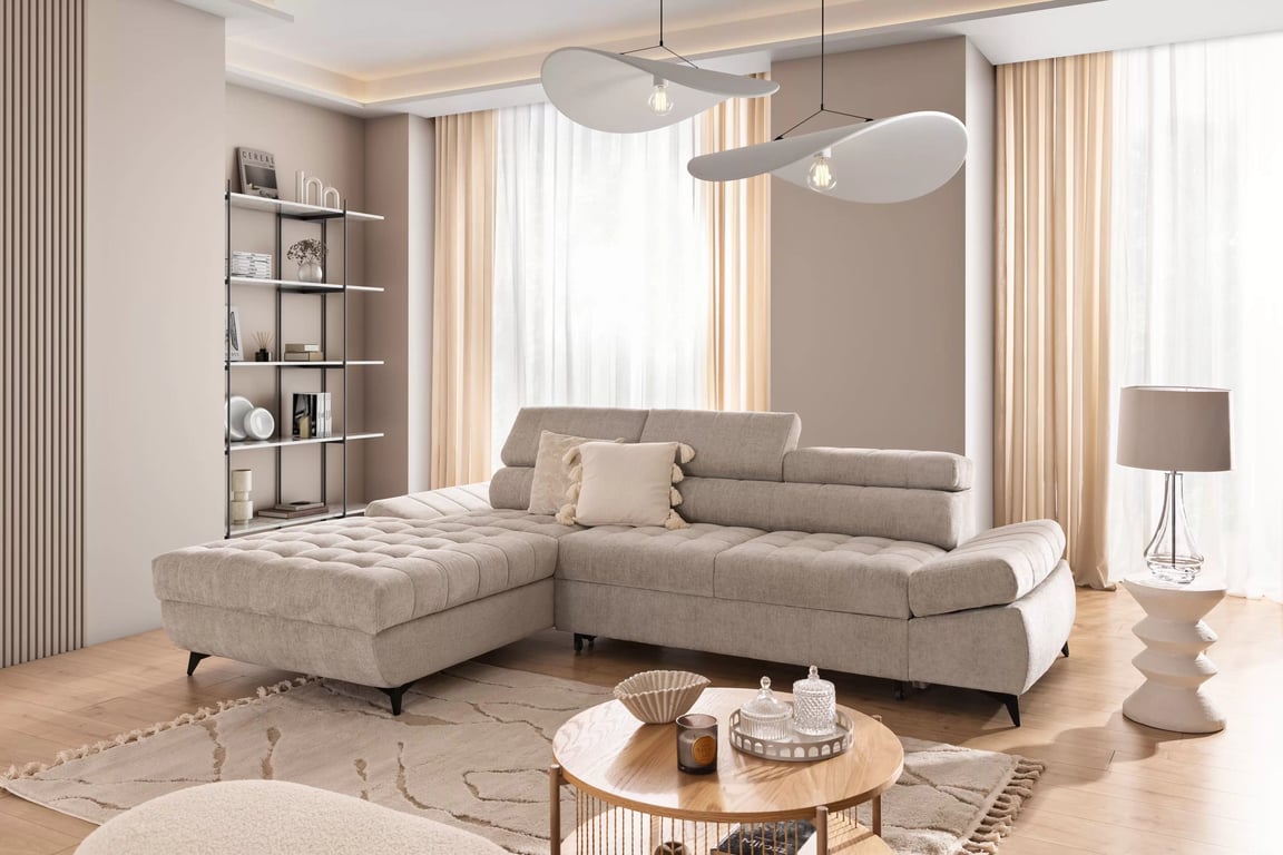 Rohová sedacia súprava Valoris Mini ľavá s funkciou spania - béžový šenil Perfect Harmony 07 Rohová sedacia súprava Ľavá strana s funkciou spánku Valoris Mini - béžový šenil Perfect harmony 07