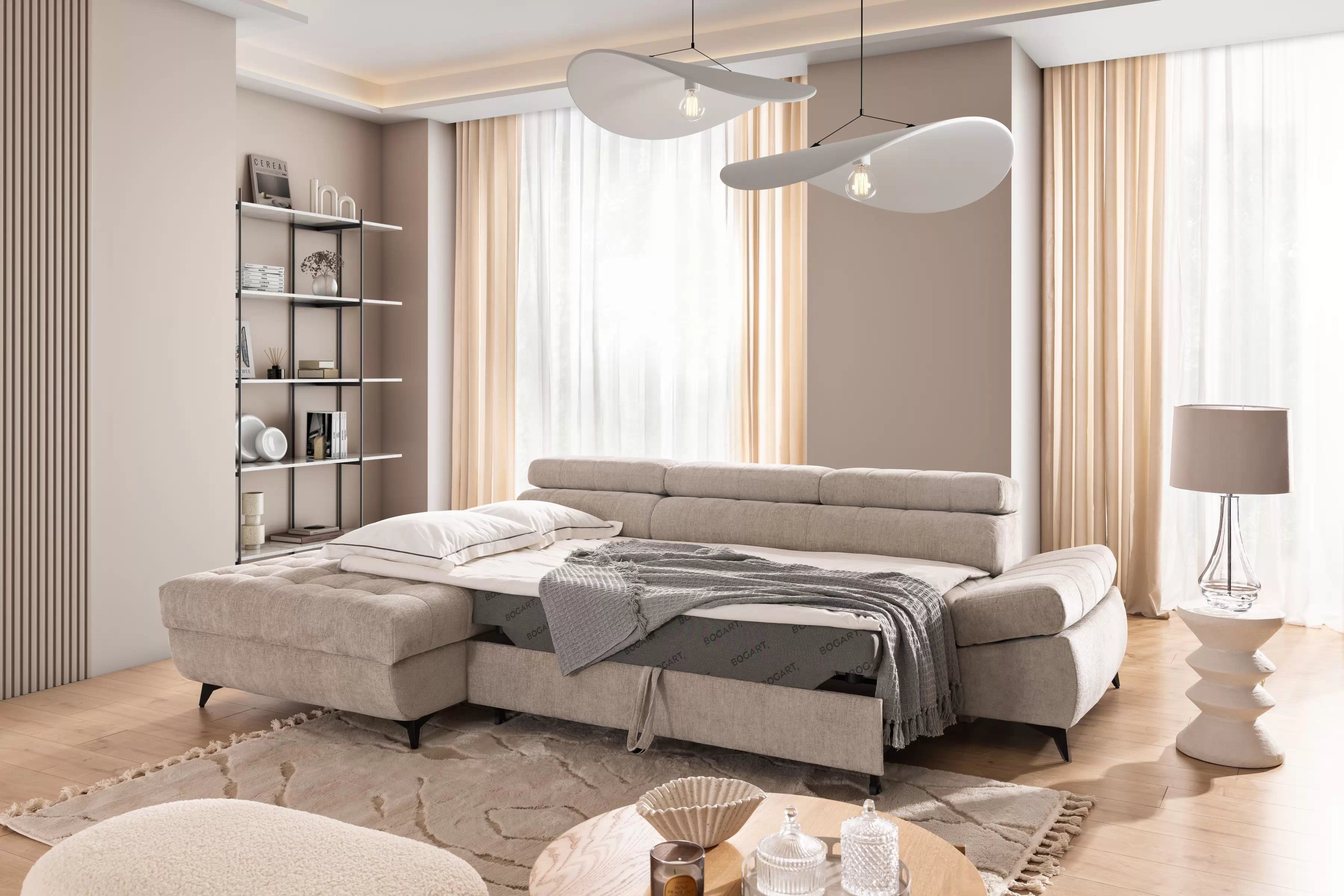 Rohová pohovka Valoris Mini levá s funkcí spánku - béžový szenil Perfect Harmony 07 Rohová sedací souprava levá rozkládací Valoris Mini - béžová šenil Perfect harmony 07