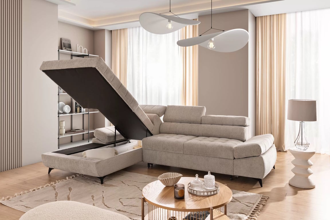 Rohová sedacia súprava Valoris Mini ľavá s funkciou spania - béžový šenil Perfect Harmony 07 Rohová sedacia súprava Ľavá strana s funkciou spánku Valoris Mini - béžový šenil Perfect harmony 07