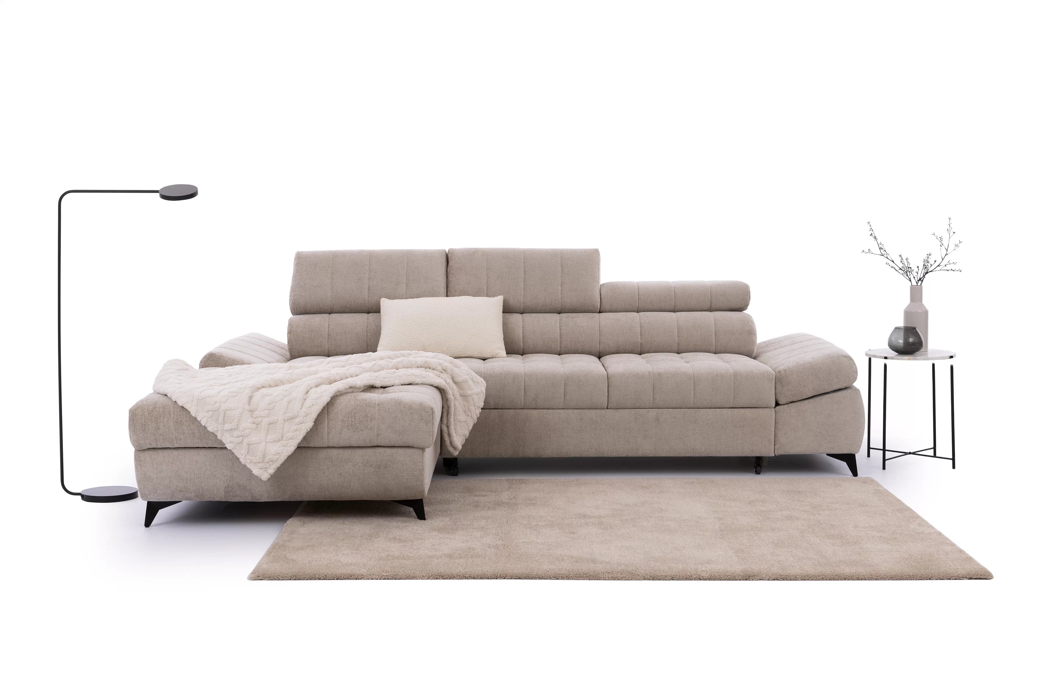 Rohová pohovka Valoris Mini levá s funkcí spánku - béžový szenil Perfect Harmony 07 Rohová sedací souprava levá rozkládací Valoris Mini - béžová šenil Perfect harmony 07