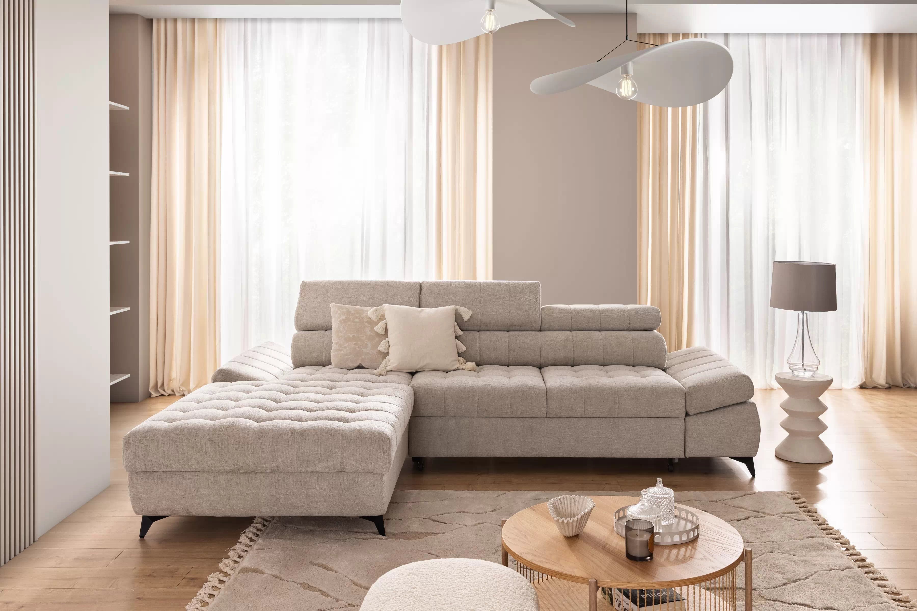 Rohová pohovka Valoris Mini levá s funkcí spánku - béžový szenil Perfect Harmony 07 Rohová sedací souprava levá rozkládací Valoris Mini - béžová šenil Perfect harmony 07