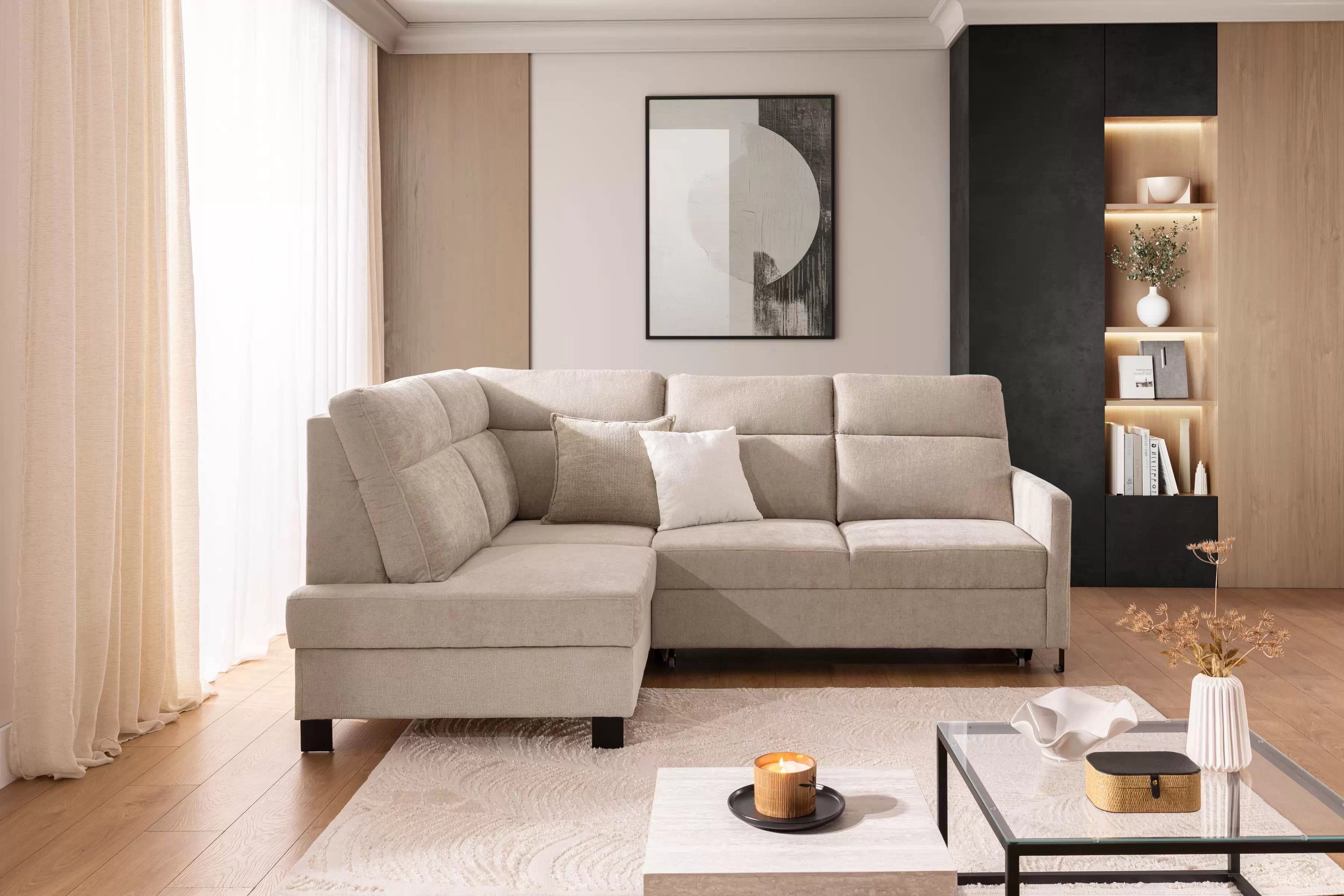 Rohová sedacia súprava Loario L ľavá s úzkym bokom - béžový šenil Perfect Harmony 07 Rohová sedacia súprava Loario L Ľavá strana z waskim bokiem - béžový šenil Perfect Harmony 07