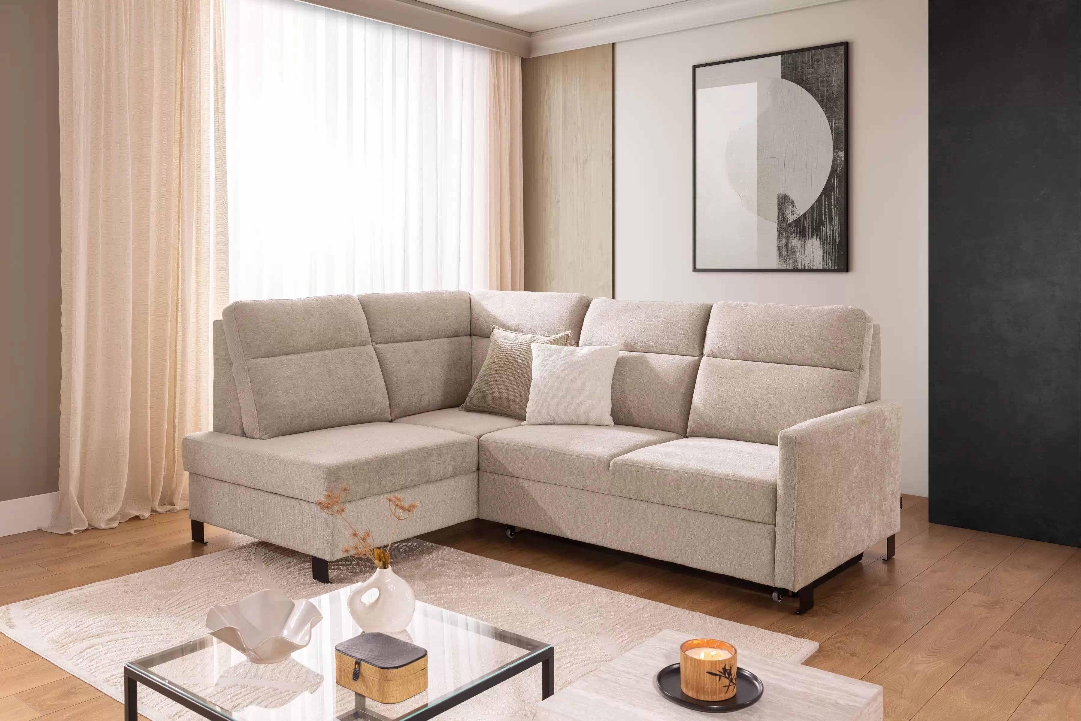 Rohová sedacia súprava Loario L ľavá s úzkym bokom - béžový šenil Perfect Harmony 07 Rohová sedacia súprava Loario L Ľavá strana z waskim bokiem - béžový šenil Perfect Harmony 07