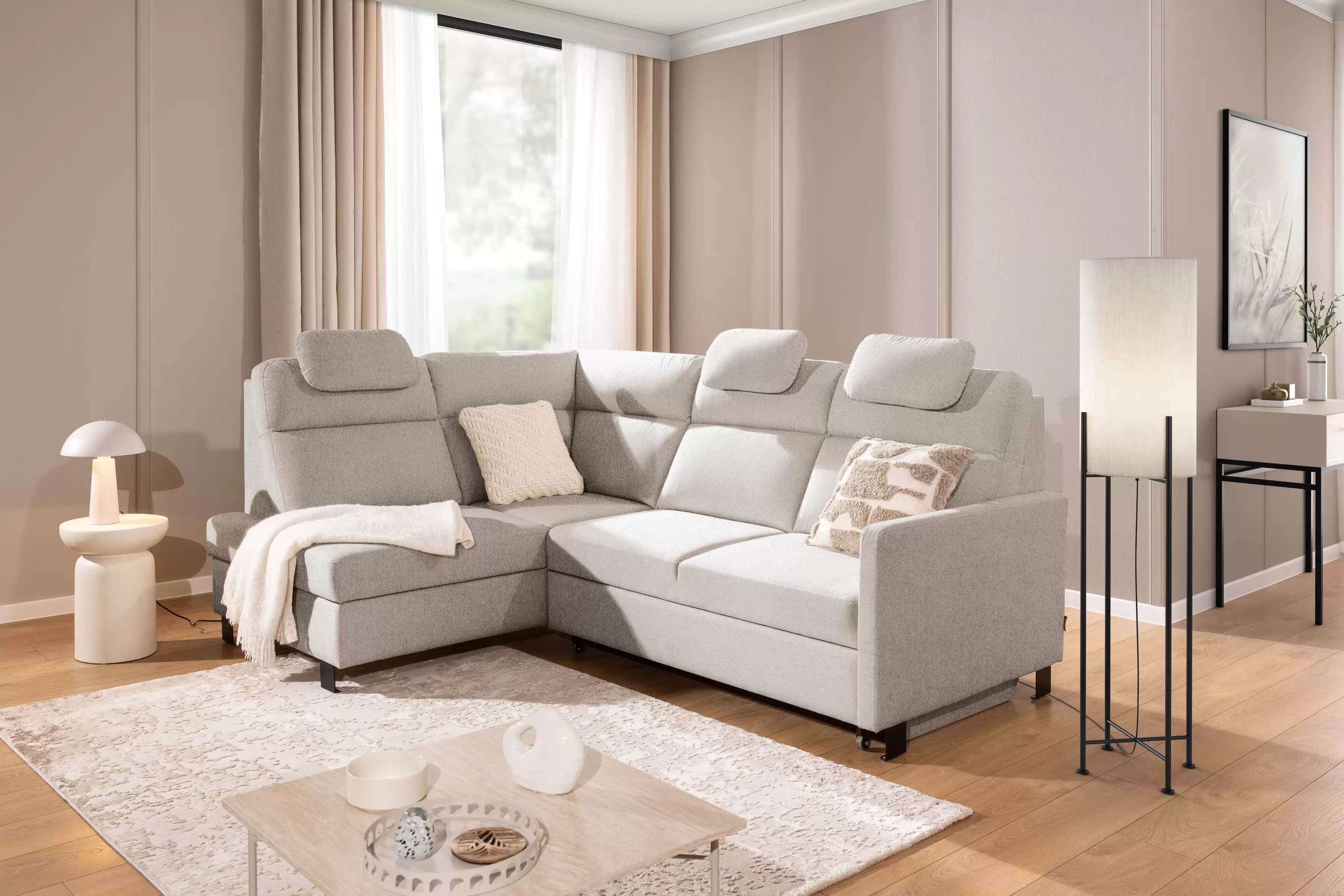 Rohová sedačka Loario L ľavá s úzkym bokom - tmavohnedý šenil Vibe 08 Rohová sedacia súprava Loario L Ľavá strana z waskim bokiem - tmavý béžový šenil Vibe 08