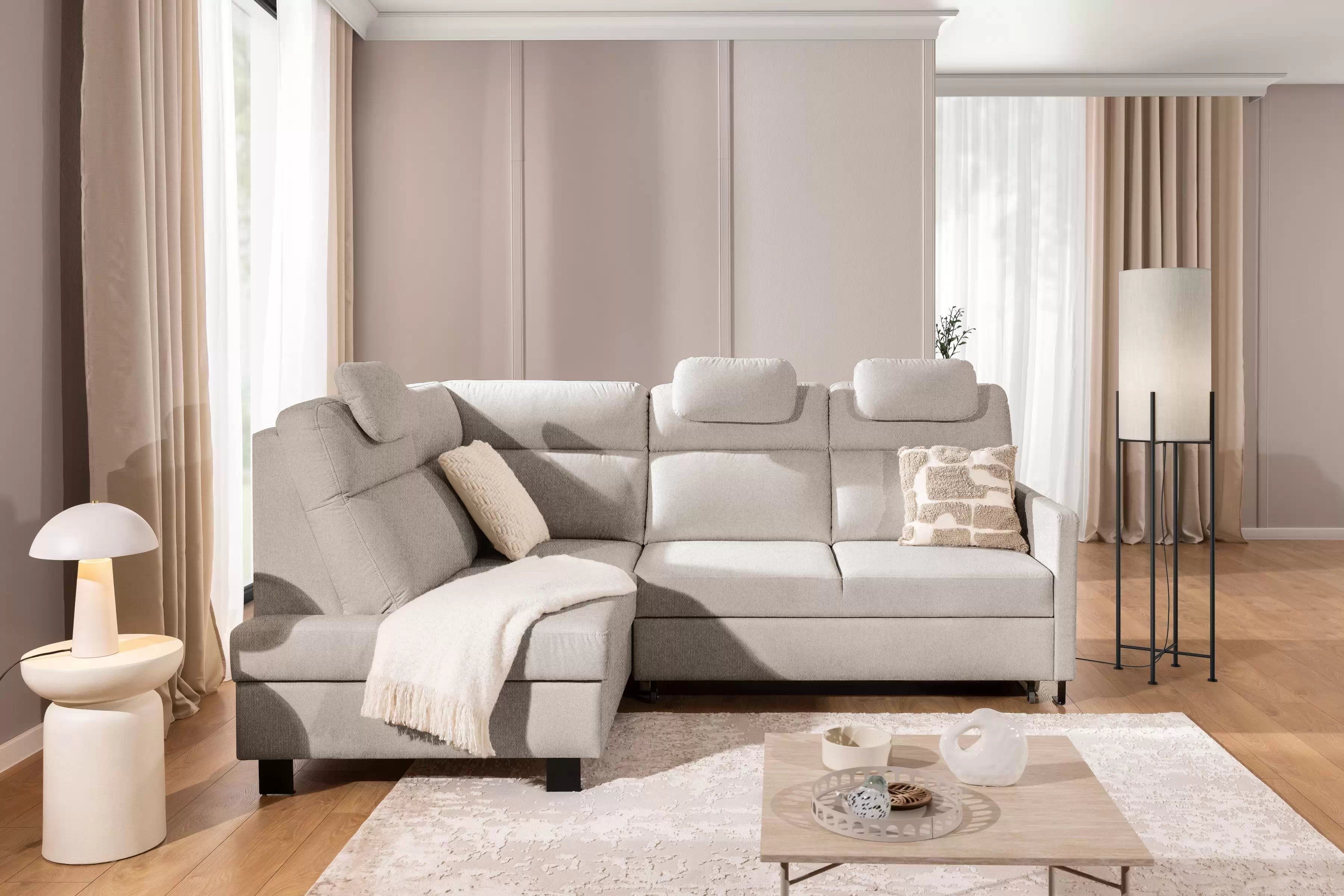 Rohová sedačka Loario L ľavá s úzkym bokom - tmavohnedý šenil Vibe 08 Rohová sedacia súprava Loario L Ľavá strana z waskim bokiem - tmavý béžový šenil Vibe 08