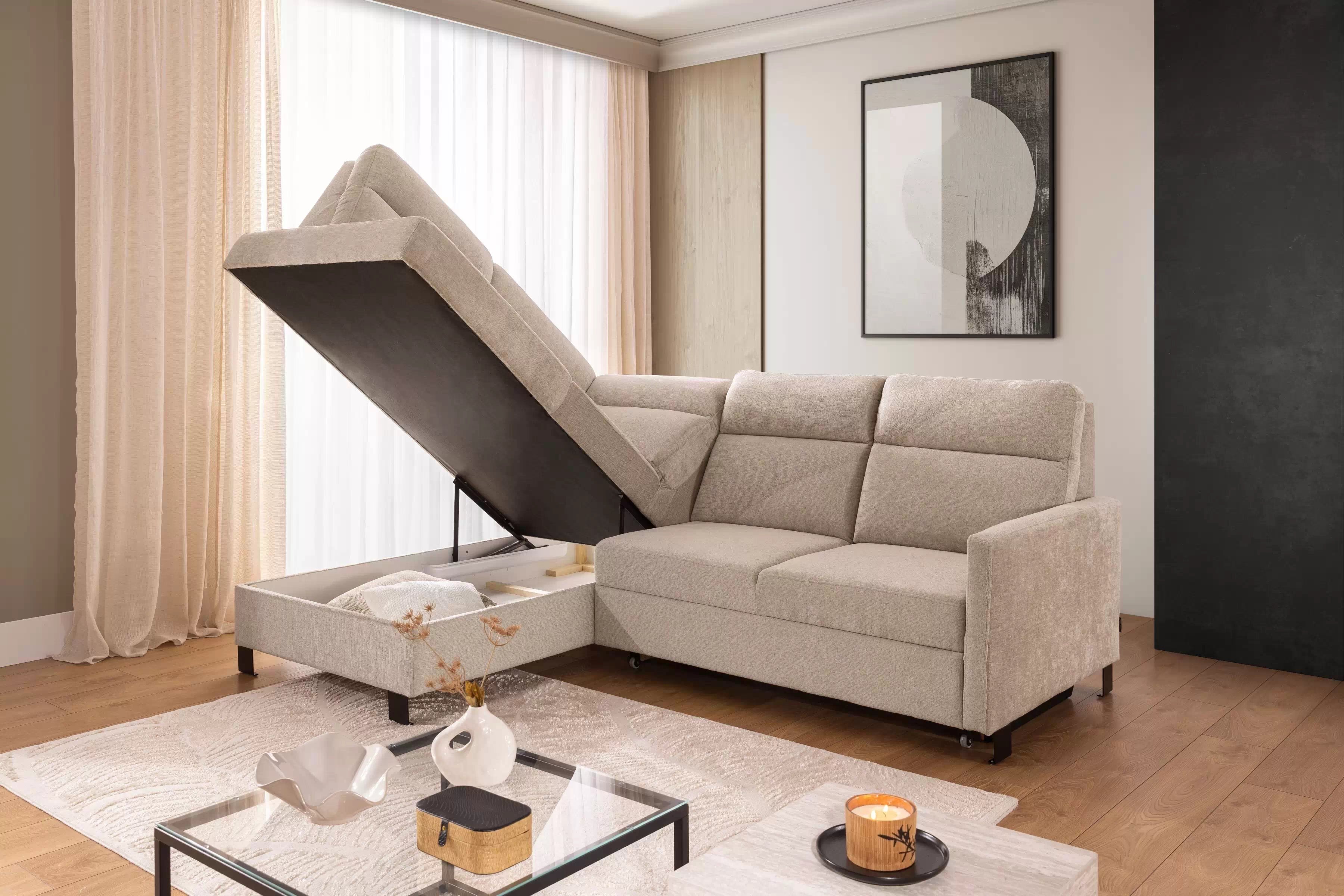 Rohová sedacia súprava Loario L ľavá s úzkym bokom - béžový šenil Perfect Harmony 07 Rohová sedacia súprava Loario L Ľavá strana z waskim bokiem - béžový šenil Perfect Harmony 07