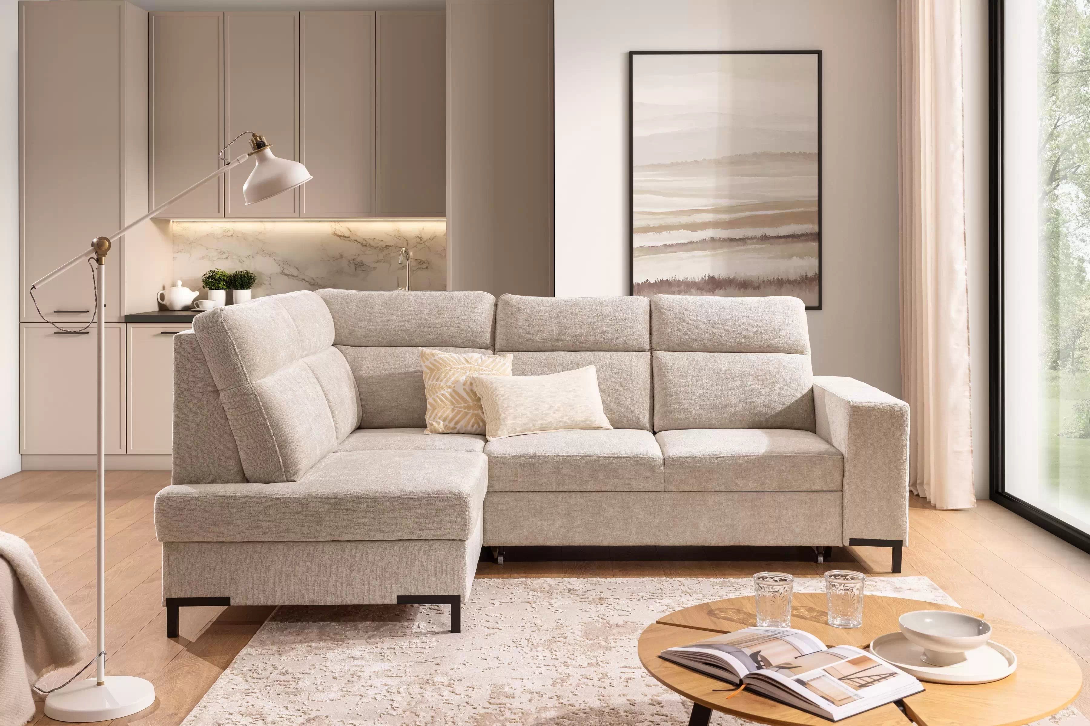 Rohová sedacia súprava Loario L ľavá so širokým bokom - béžový šenil Perfect Harmony 07 Rohová sedacia súprava Loario L Ľavá strana z szerokim bokiem - béžový šenil Perfect Harmony 07