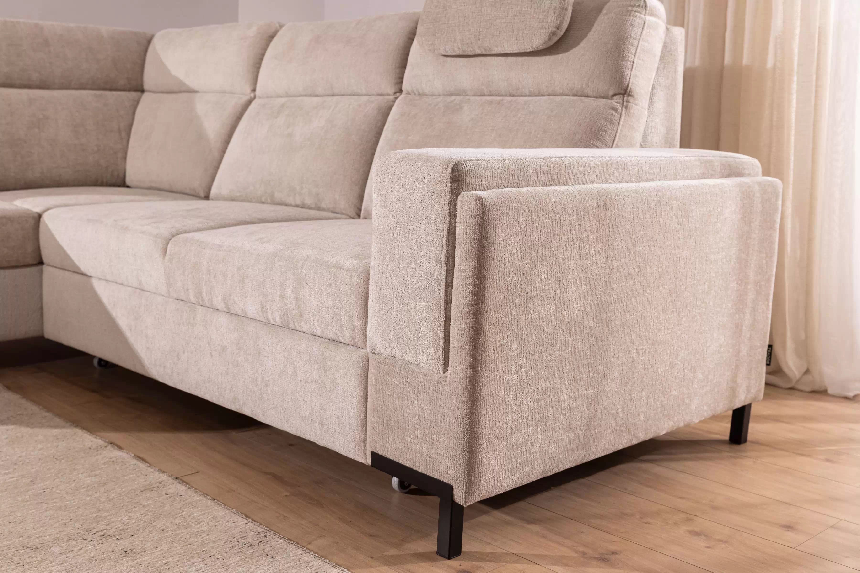 Rohová sedacia súprava Loario L ľavá so širokým, vyrezaným bokom - béžový šenil Perfect Harmony 07 Rohová sedacia súprava Loario L Ľavá strana z szerokim, wcietym bokiem - béžový šenil Perfect Harmony 07