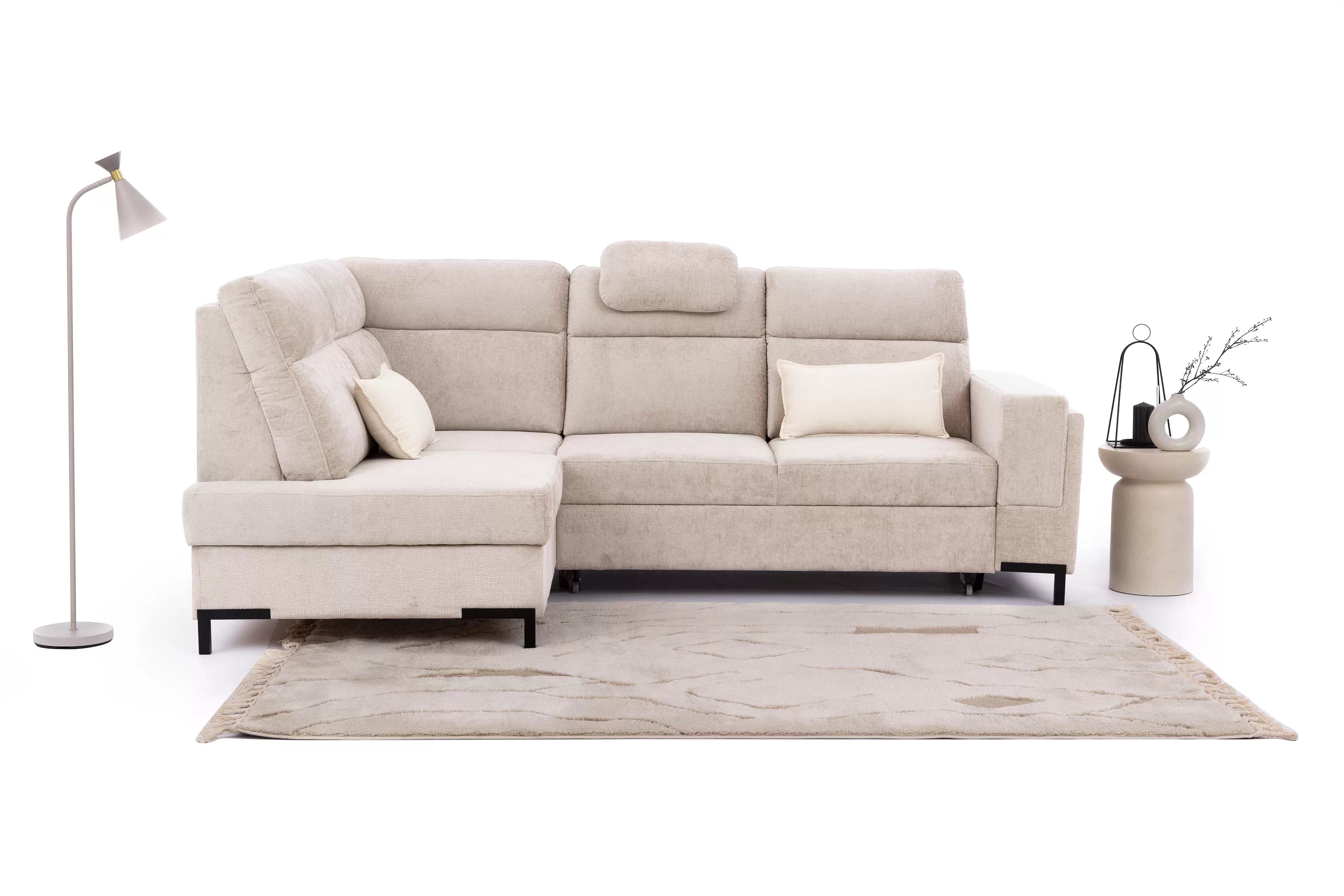 Rohová sedacia súprava Loario L ľavá so širokým, vyrezaným bokom - béžový šenil Perfect Harmony 07 Rohová sedacia súprava Loario L Ľavá strana z szerokim, wcietym bokiem - béžový šenil Perfect Harmony 07