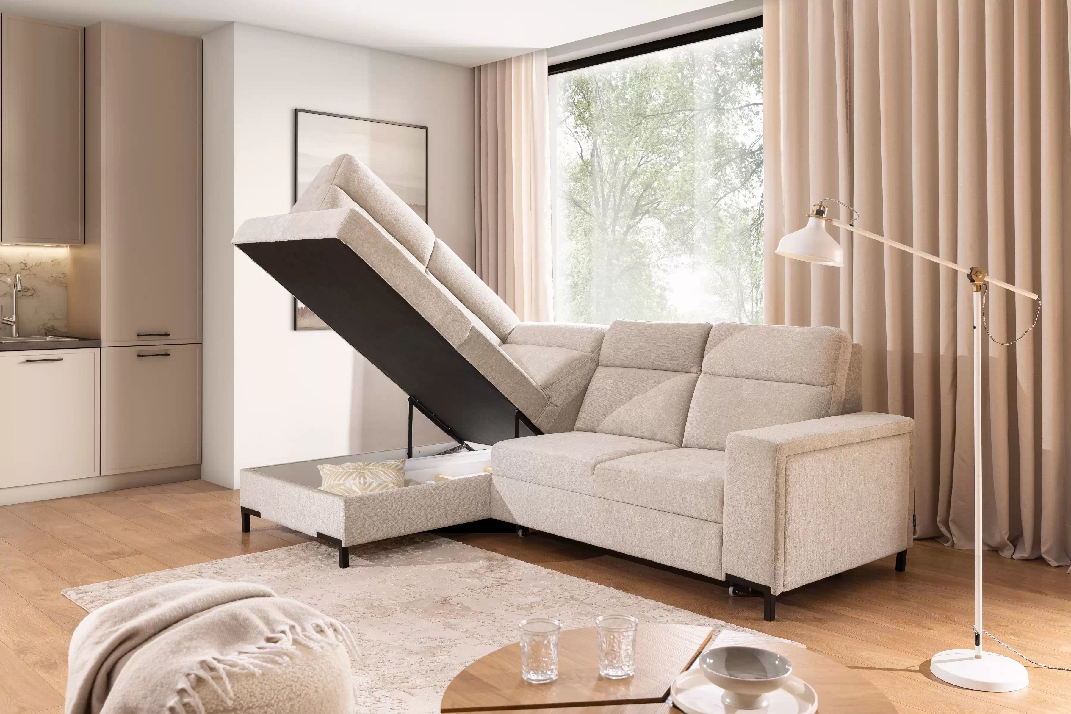 Rohová sedacia súprava Loario L ľavá so širokým bokom - béžový šenil Perfect Harmony 07 Rohová sedacia súprava Loario L Ľavá strana z szerokim bokiem - béžový šenil Perfect Harmony 07