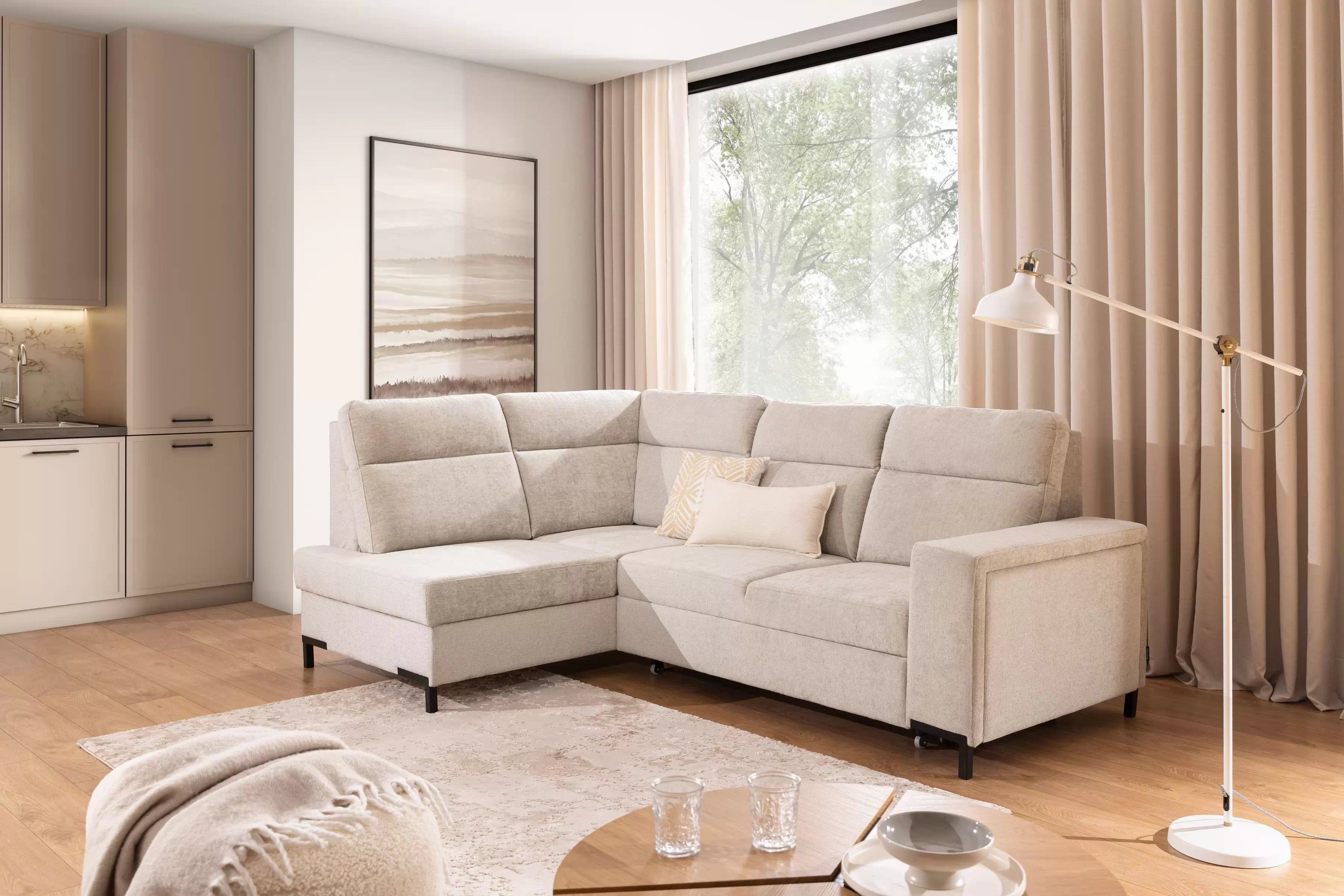 Rohová sedacia súprava Loario L ľavá so širokým bokom - béžový šenil Perfect Harmony 07 Rohová sedacia súprava Loario L Ľavá strana z szerokim bokiem - béžový šenil Perfect Harmony 07