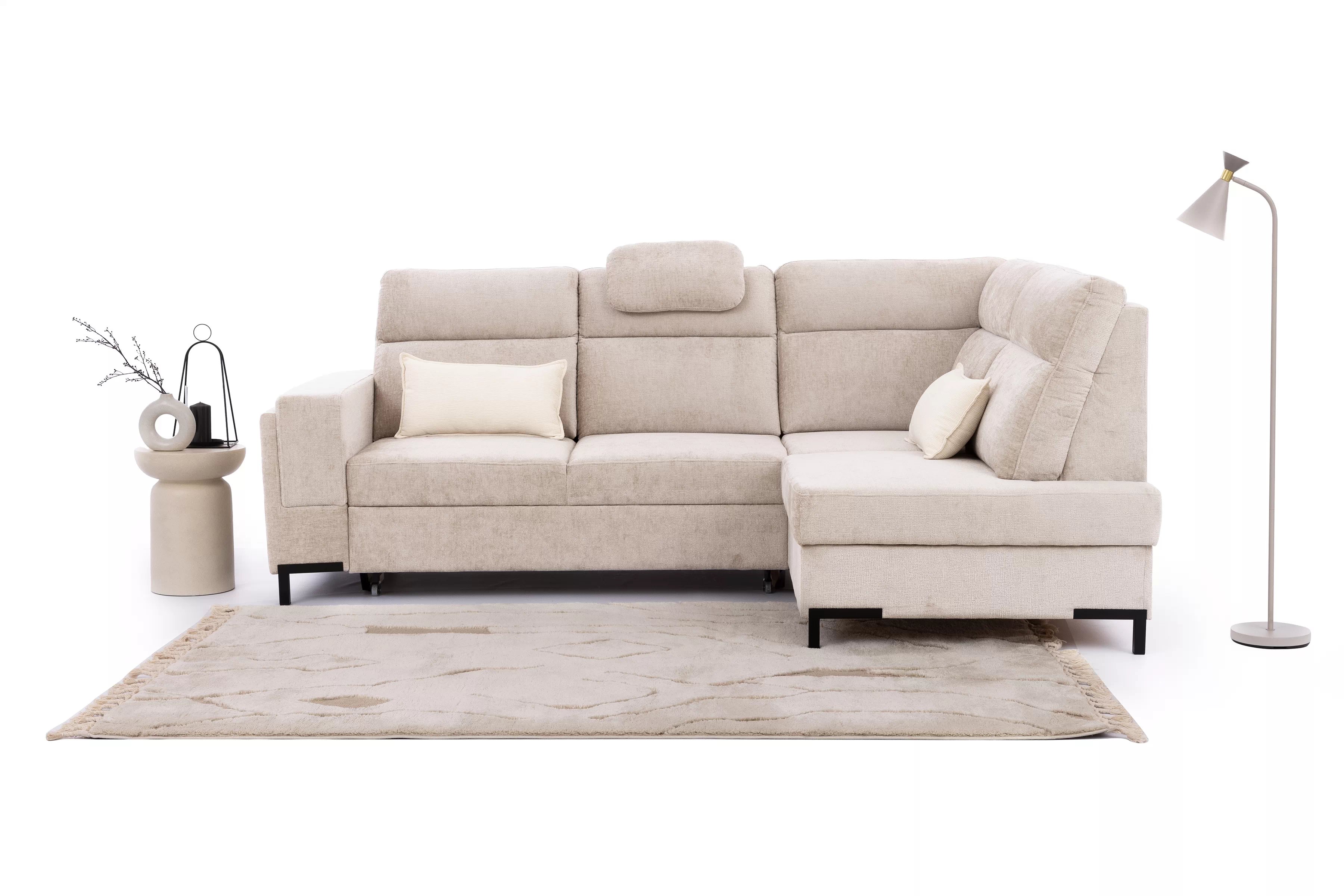 Rohová sedacia súprava Loario L pravá so širokým, vyrezaným bokom - béžový šenil Perfect Harmony 07 Rohová sedacia súprava Loario L pravá strana z szerokim, wcietym bokiem - béžový šenil Perfect Harmony 07