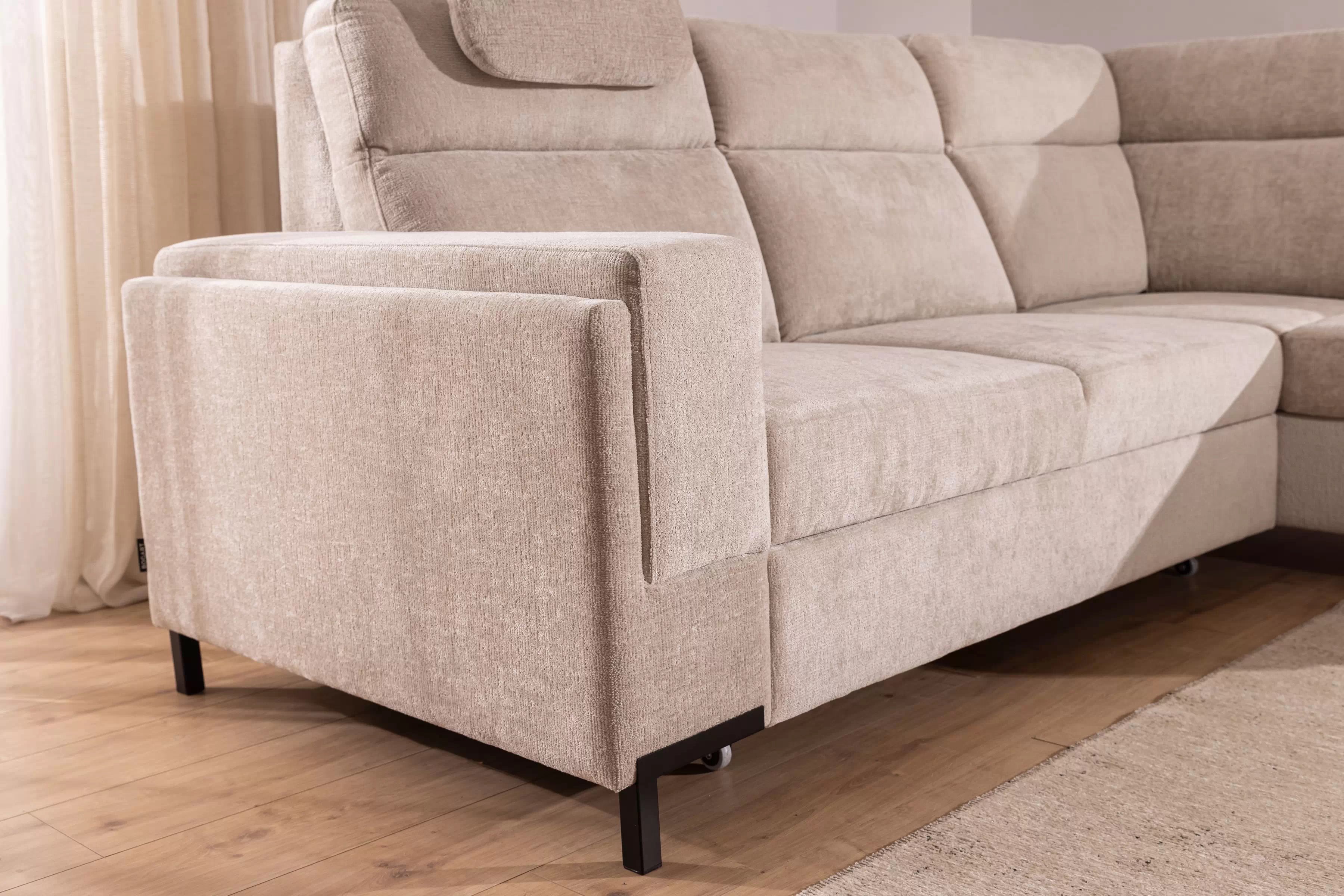 Rohová sedacia súprava Loario L pravá so širokým, vyrezaným bokom - béžový šenil Perfect Harmony 07 Rohová sedacia súprava Loario L pravá strana z szerokim, wcietym bokiem - béžový šenil Perfect Harmony 07