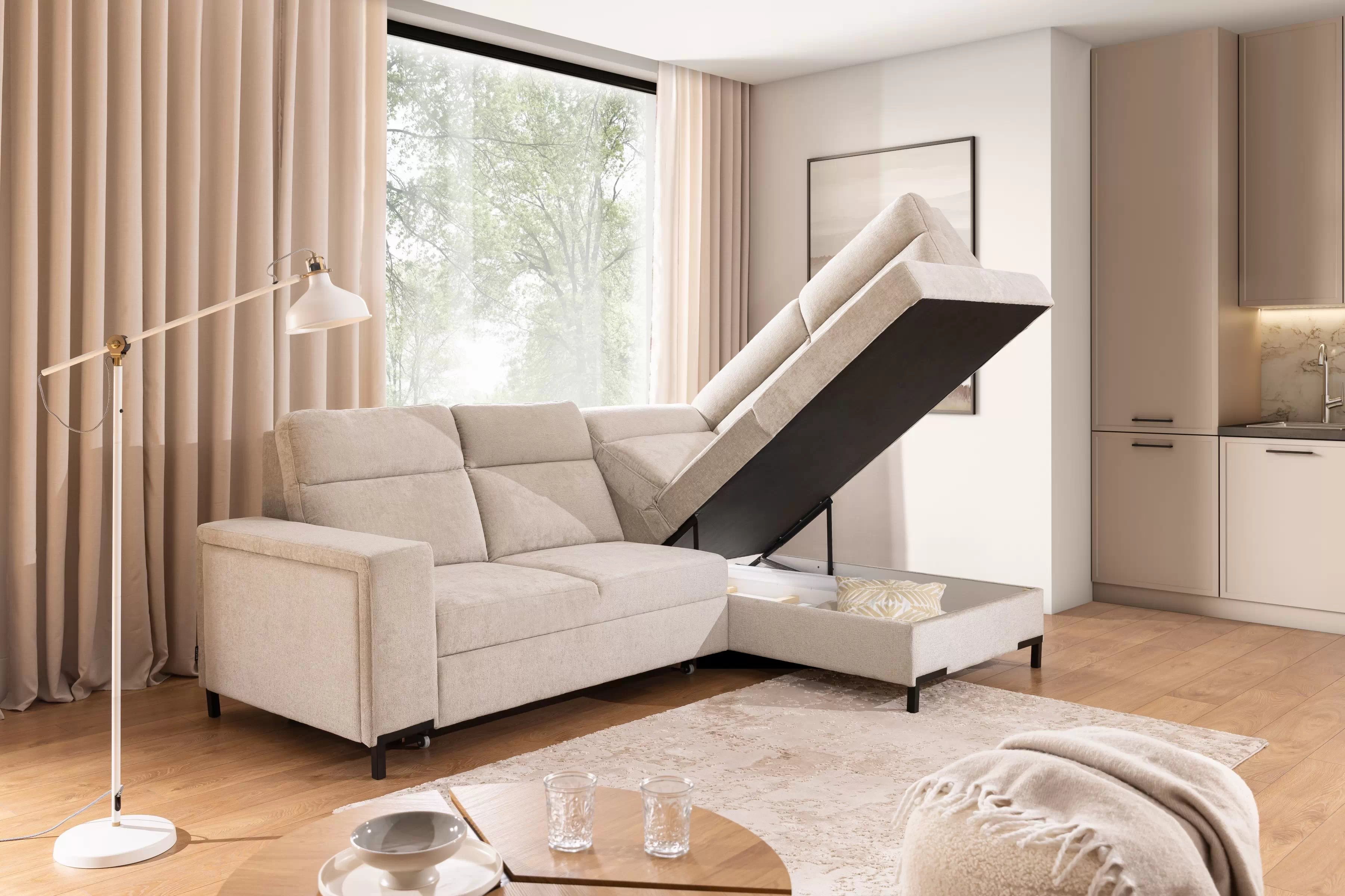 Rohová sedacia súprava Loario L pravá so širokým bokom - béžový šenil Perfect Harmony 07 Rohová sedacia súprava Loario L pravá strana z szerokim bokiem - béžový šenil Perfect Harmony 07