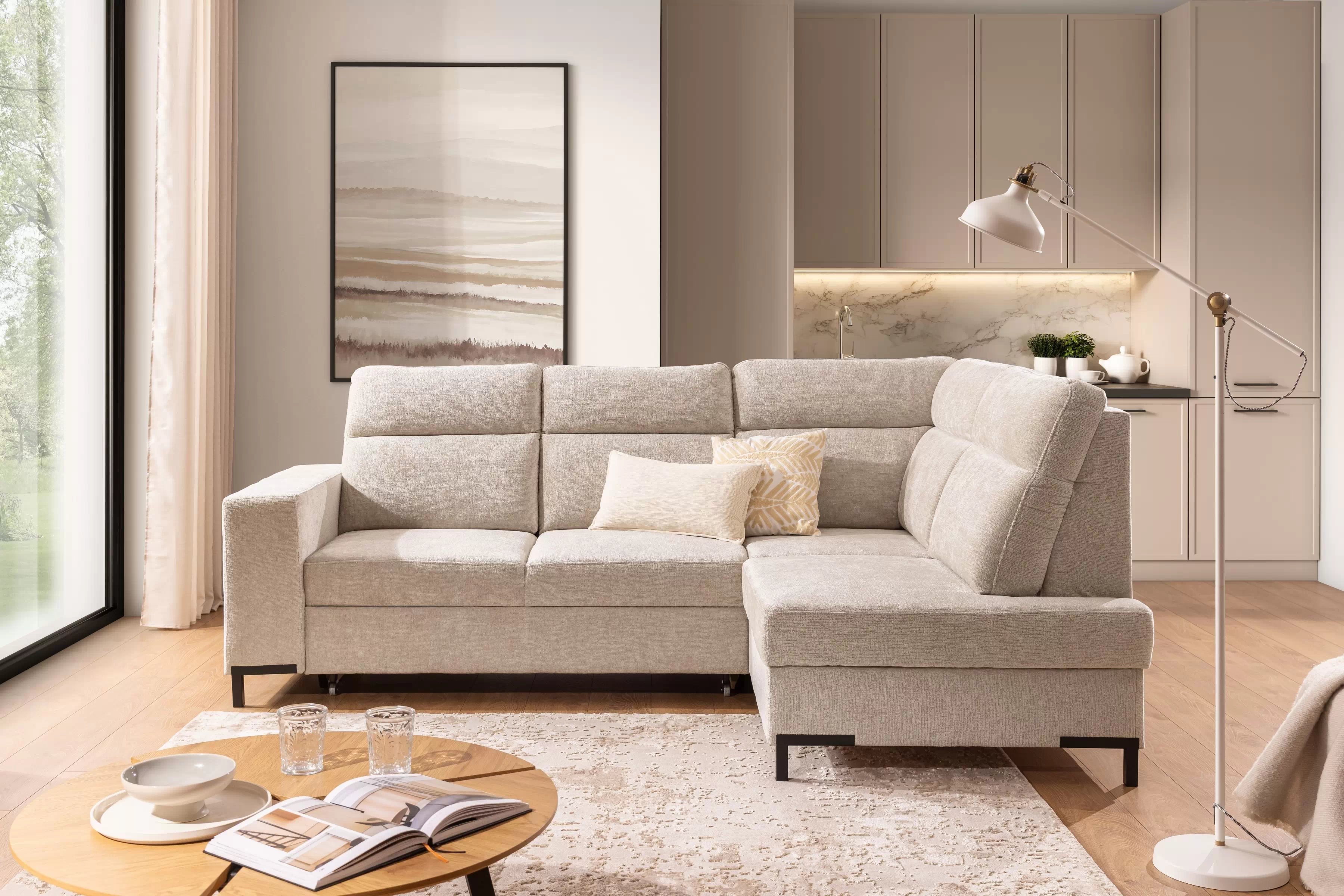 Rohová sedacia súprava Loario L pravá so širokým bokom - béžový šenil Perfect Harmony 07 Rohová sedacia súprava Loario L pravá strana z szerokim bokiem - béžový šenil Perfect Harmony 07