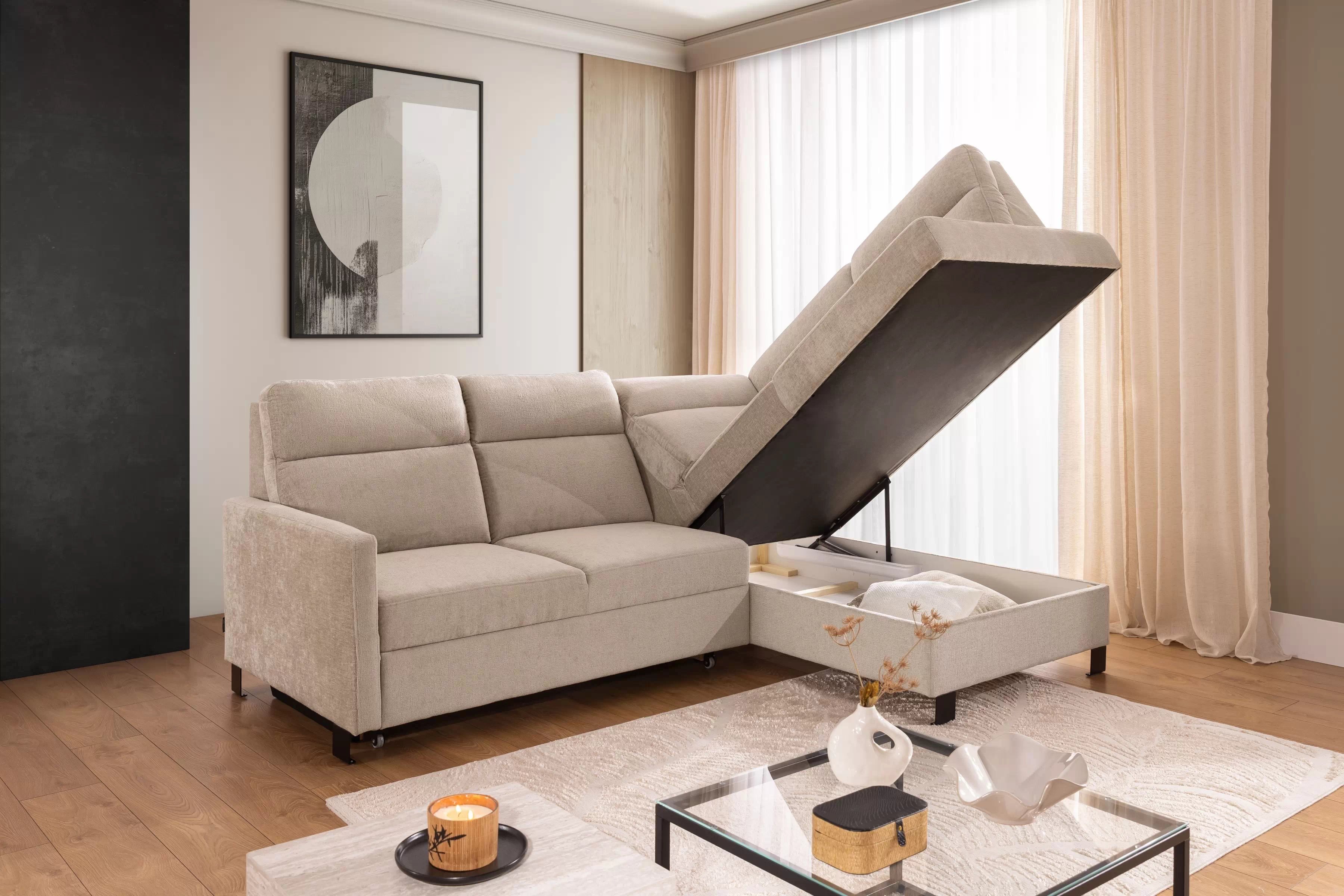 Rohová sedacia súprava Loario L pravá s úzkym bokom - béžový šenil Perfect Harmony 07 Rohová sedacia súprava Loario L pravá strana z waskim bokiem - béžový šenil Perfect Harmony 07