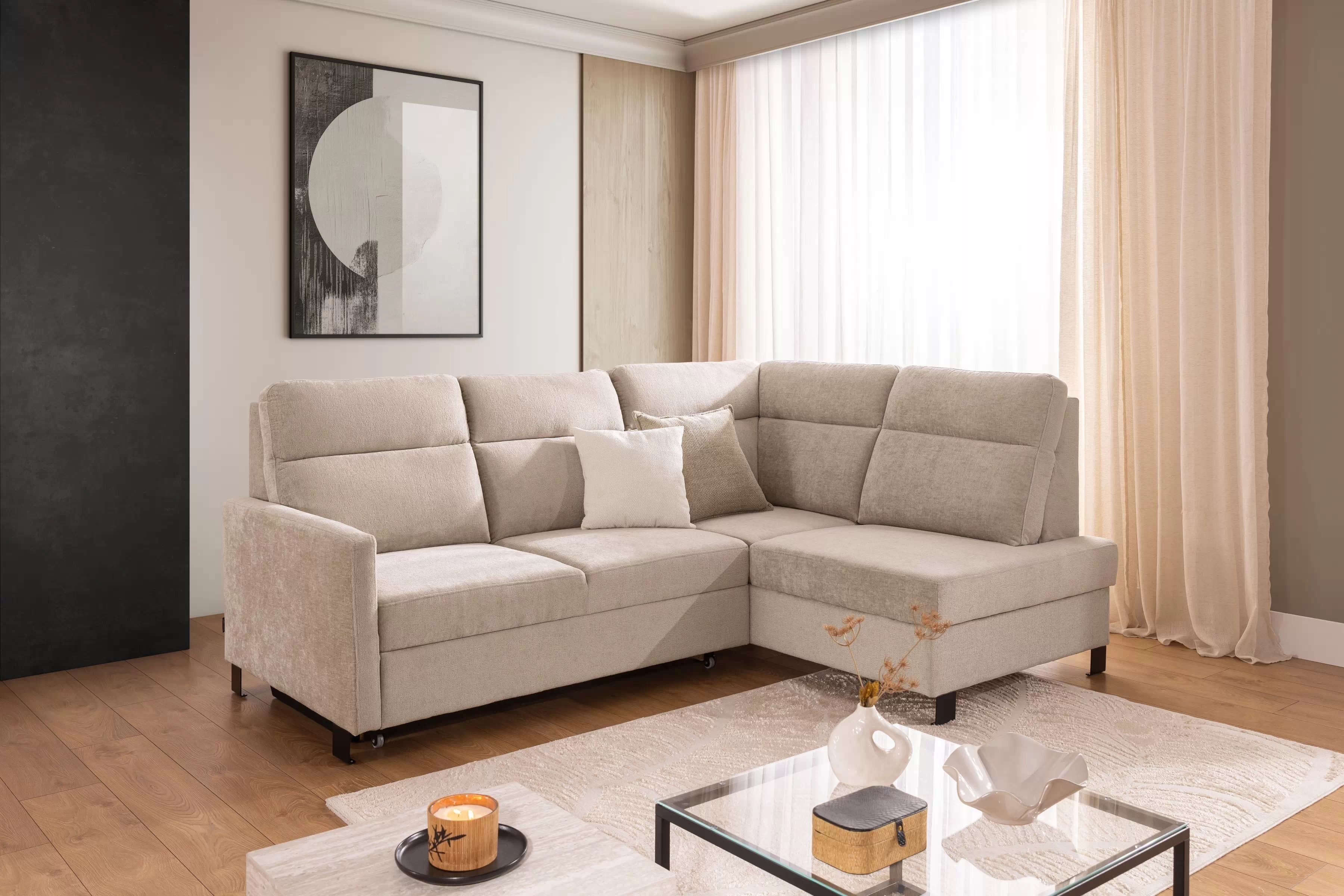 Rohová sedacia súprava Loario L pravá s úzkym bokom - béžový šenil Perfect Harmony 07 Rohová sedacia súprava Loario L pravá strana z waskim bokiem - béžový šenil Perfect Harmony 07