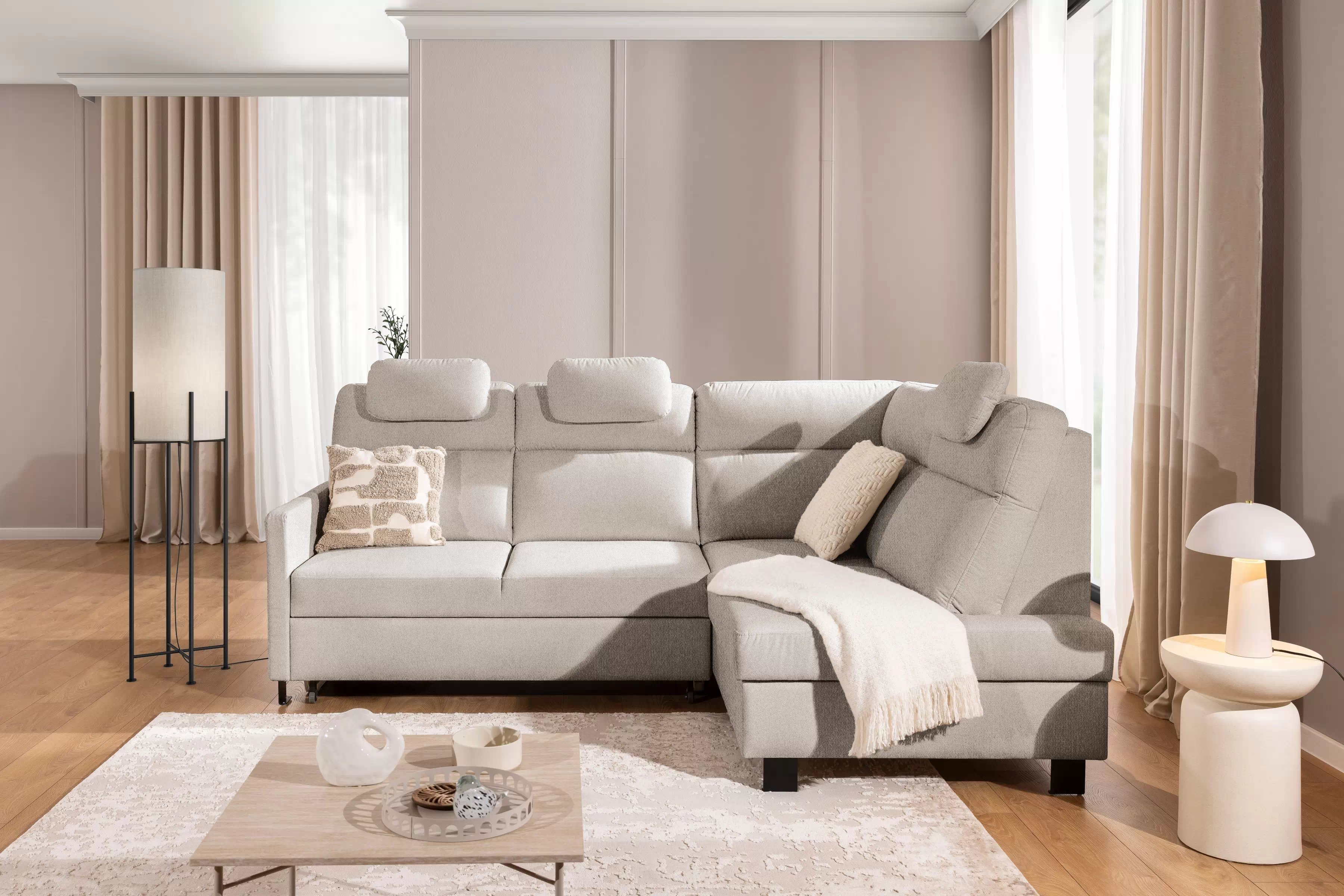 Rohová sedačka Loario L pravá s úzkym bokom - tmavý béžový šenil Vibe 08 Rohová sedacia súprava Loario L pravá strana z waskim bokiem - tmavý béžový šenil Vibe 08