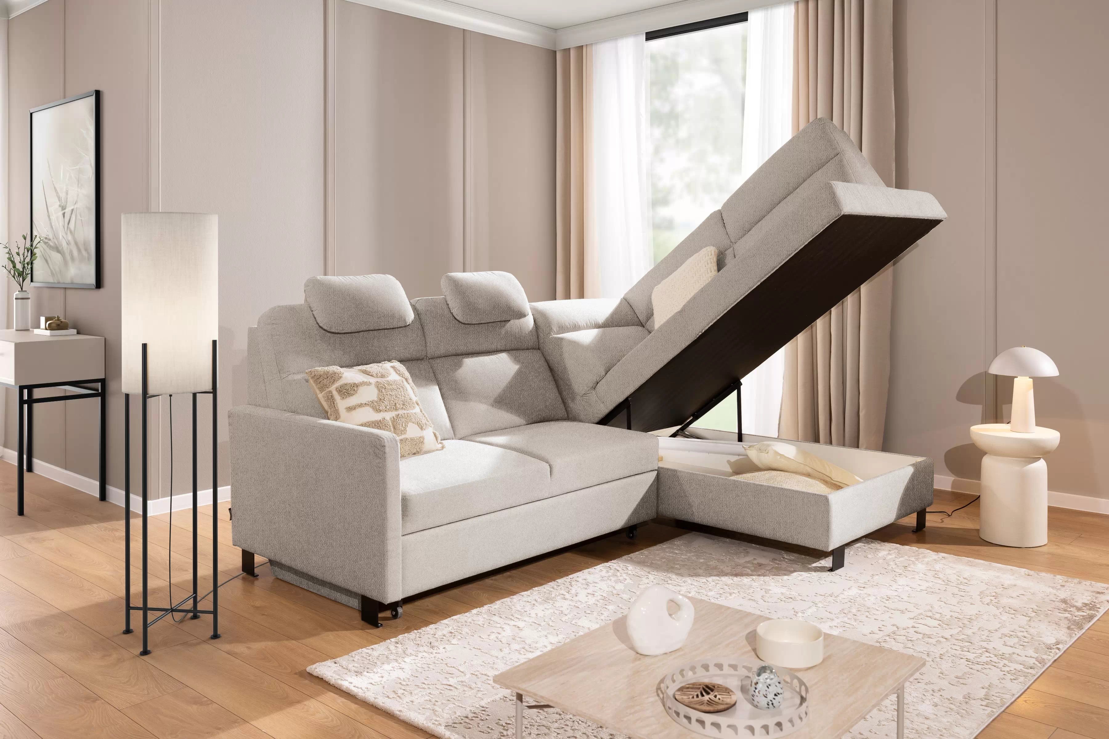 Rohová sedačka Loario L pravá s úzkym bokom - tmavý béžový šenil Vibe 08 Rohová sedacia súprava Loario L pravá strana z waskim bokiem - tmavý béžový šenil Vibe 08