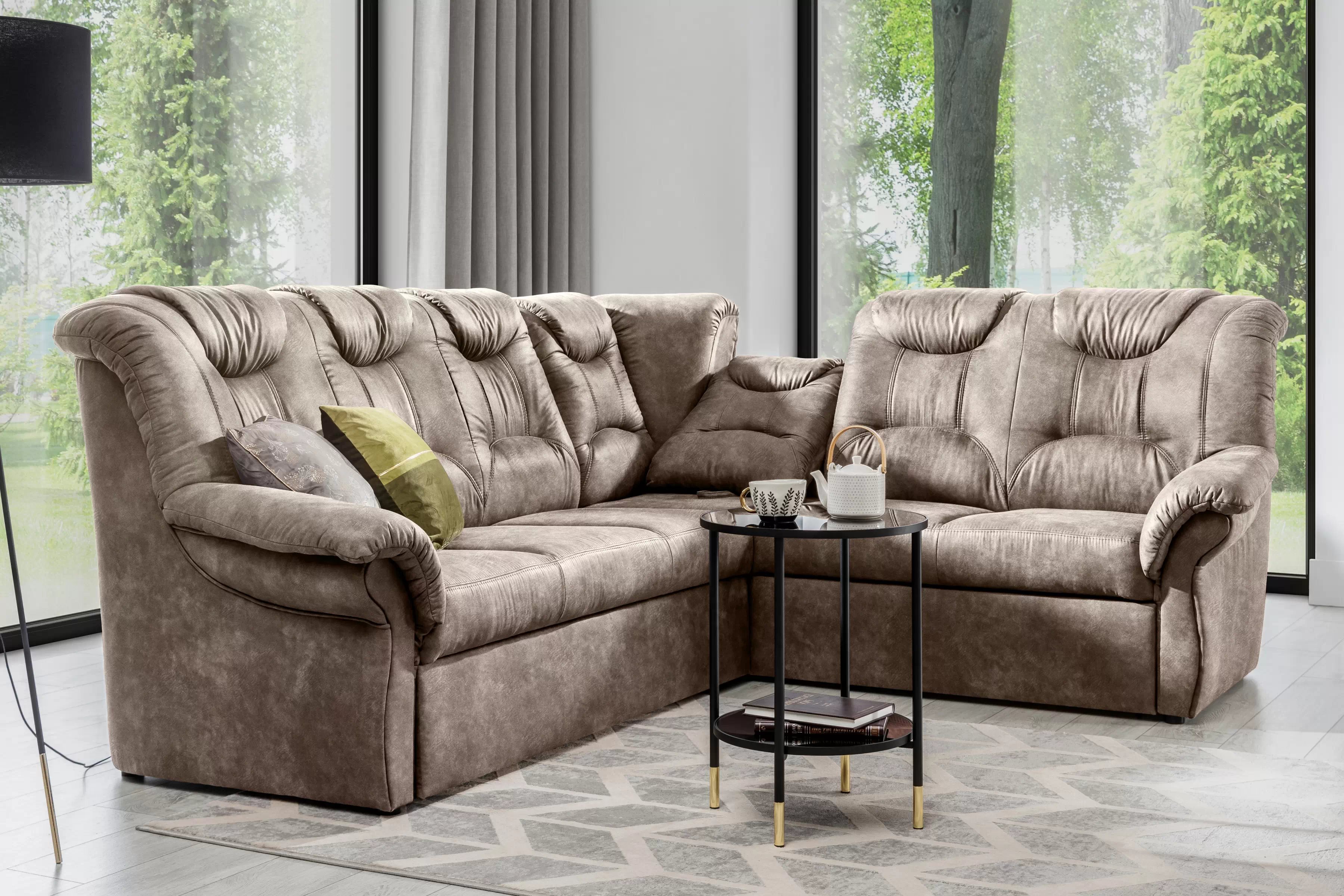 Rohová sedacia súprava Lonigo L pravá - hnedá látka Forever 63 Rohová sedacia súprava Lonigo L do obývacej izby pravá strana - Hnedý zamat Forever 63