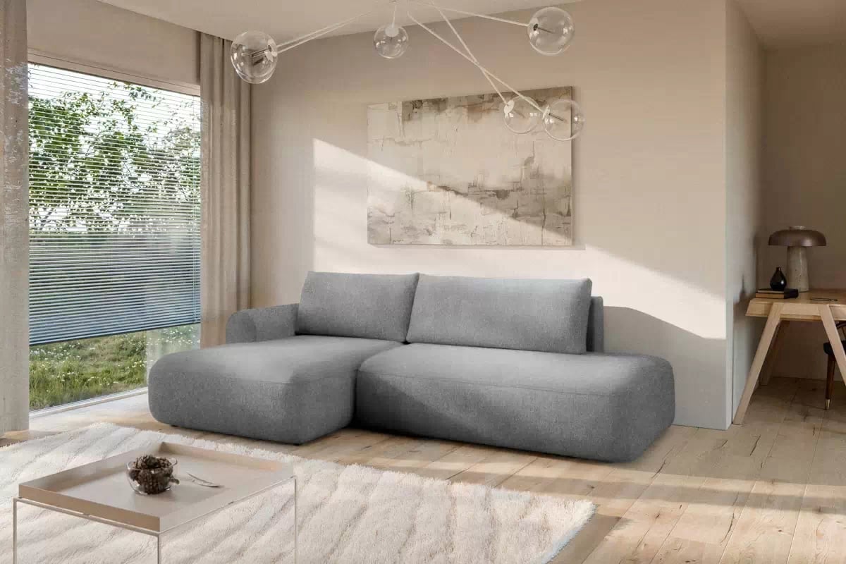 Rozkládací rohová sedací souprava Lotulis L II levá - šedá Blur 18 Rohová sedací souprava Lotulis L rozkládací levá - šedá Pletenina hydrofobowa Blur 18