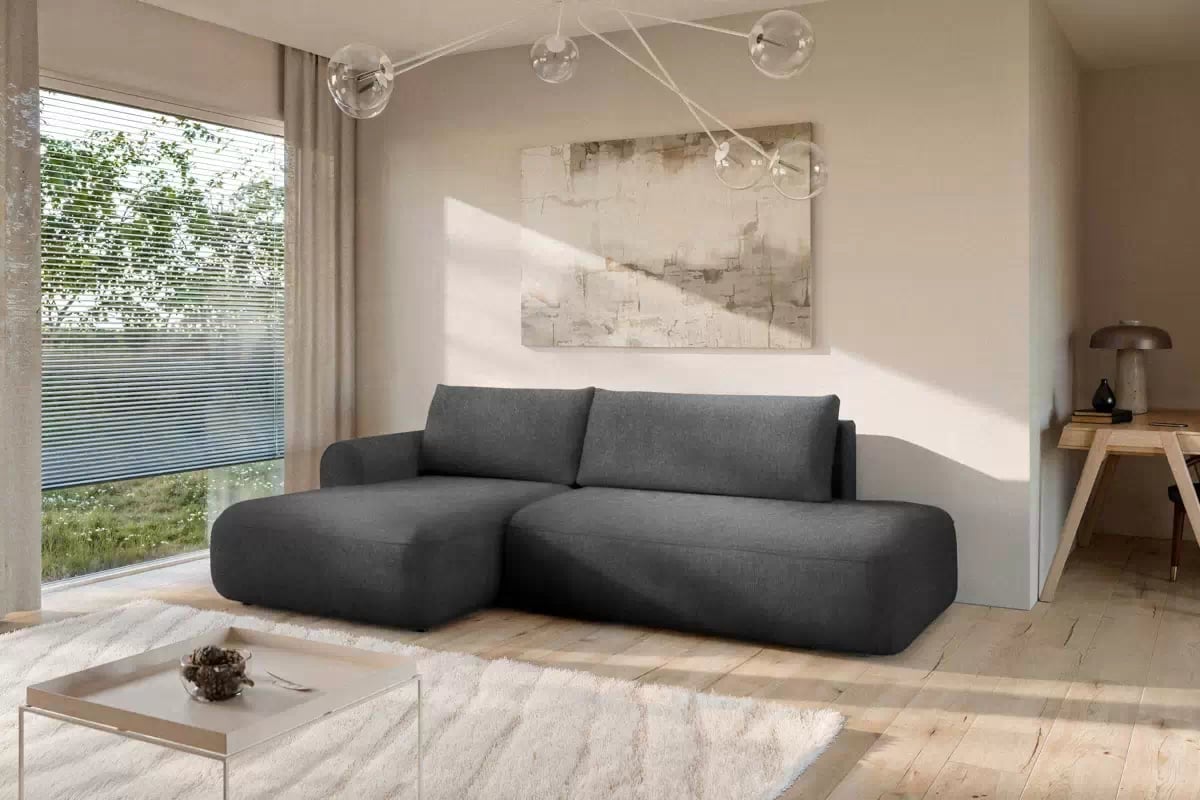 Rozkládací rohová sedací souprava Lotulis L II levá - tmavě šedá Blur 19 Rohová sedací souprava Lotulis L rozkládací levá - ciemno šedá Pletenina hydrofobowa Blur 19