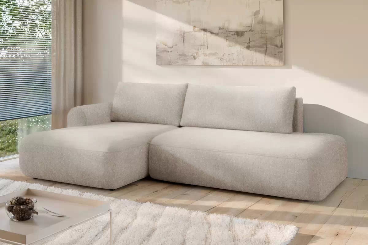 Rozkládací rohová sedací souprava Lotulis L II levá - krémová Blur 01 Rohová sedací souprava Lotulis L rozkládací levá - kremowa Pletenina hydrofobowa Blur 01 