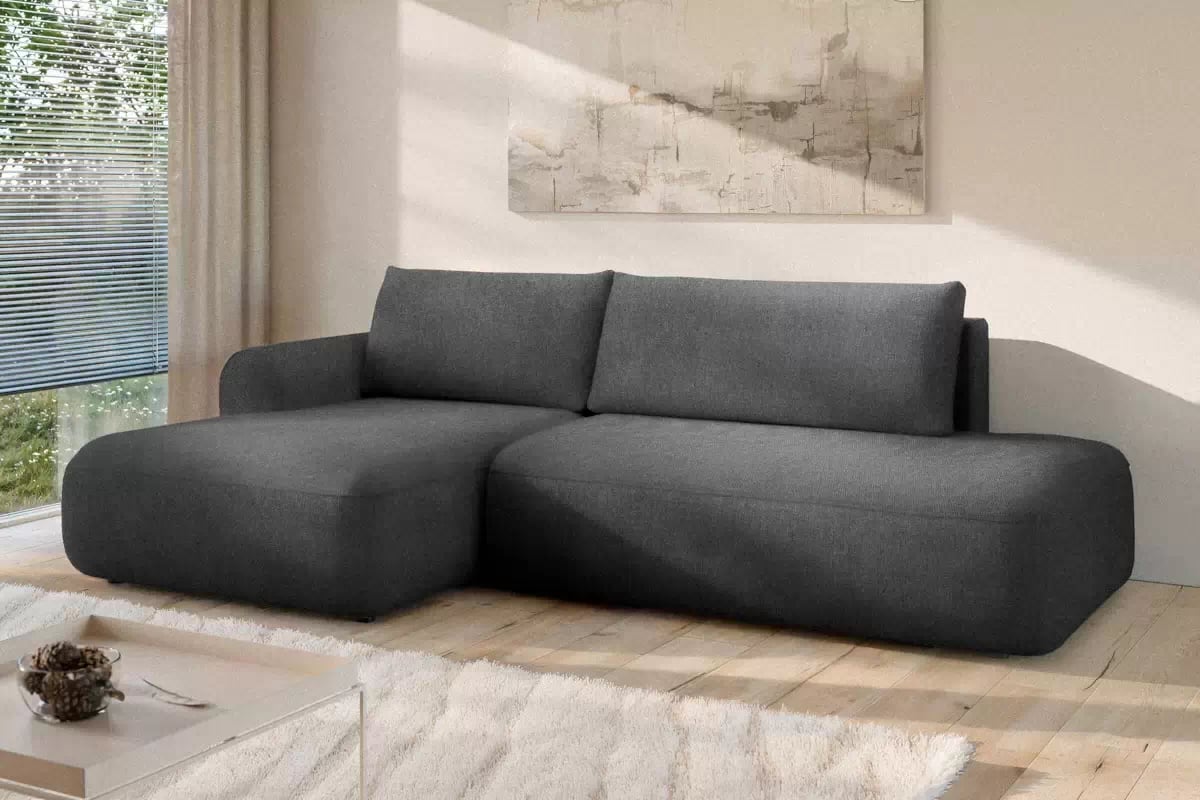 Rozkládací rohová sedací souprava Lotulis L II levá - tmavě šedá Blur 19 Rohová sedací souprava Lotulis L rozkládací levá - ciemno šedá Pletenina hydrofobowa Blur 19