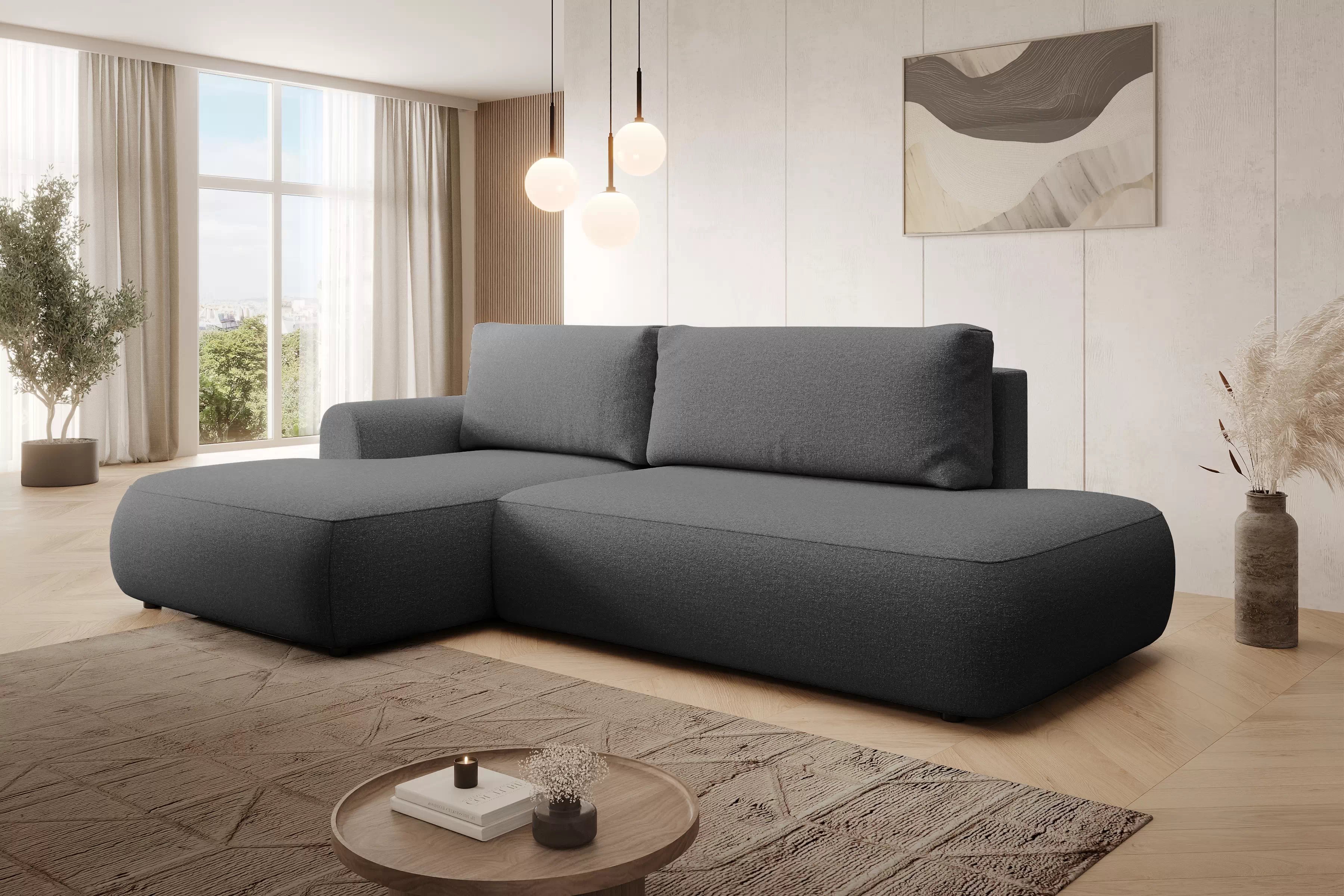 Rozkládací rohová sedací souprava Lotulis L II levá - tmavě šedá Blur 19 Rohová sedací souprava Lotulis L rozkládací levá - ciemno šedá Pletenina hydrofobowa Blur 19