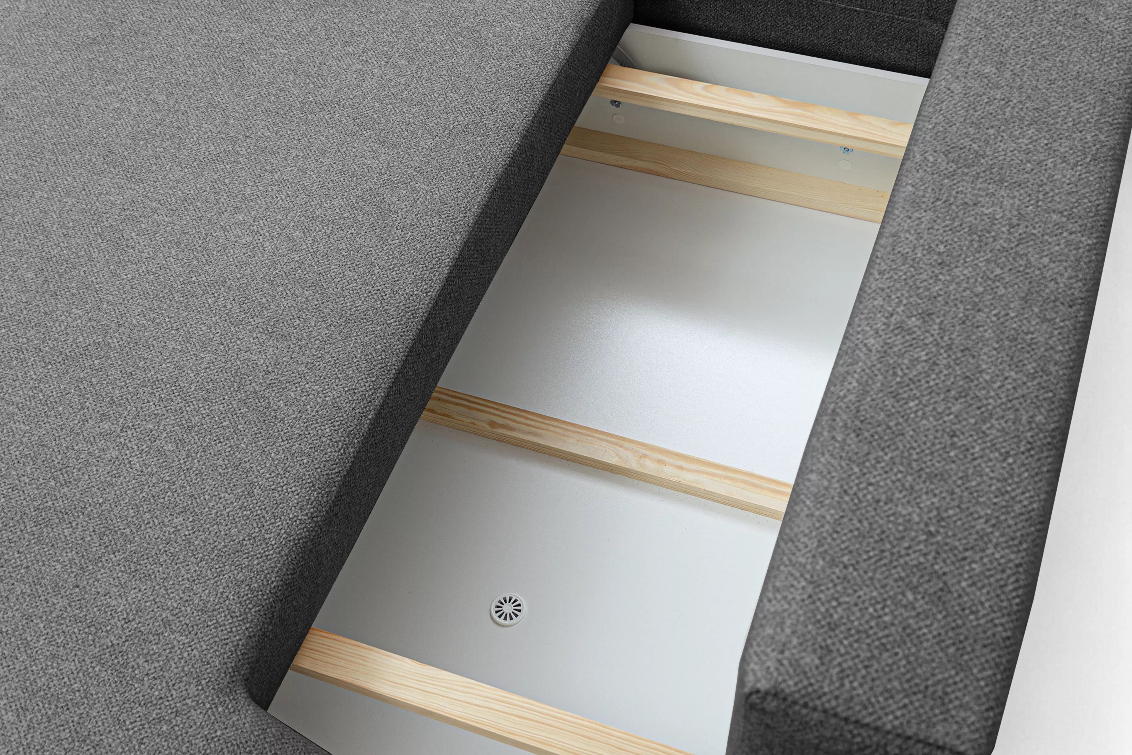 Rozkládací rohová sedací souprava Lotulis L II levá - tmavě šedá Blur 19 Rohová sedací souprava Lotulis L rozkládací levá - ciemno šedá Pletenina hydrofobowa Blur 19